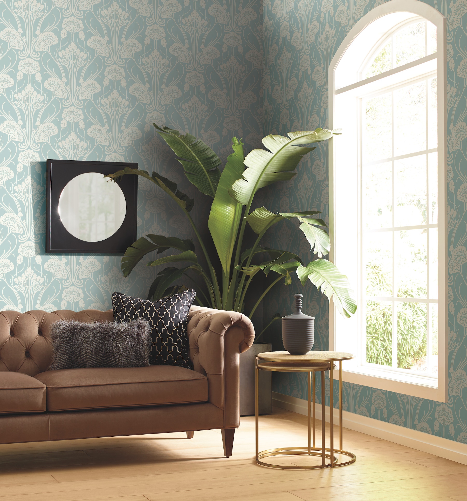 Light Blue Non-Woven Damask Wallpaper Roll