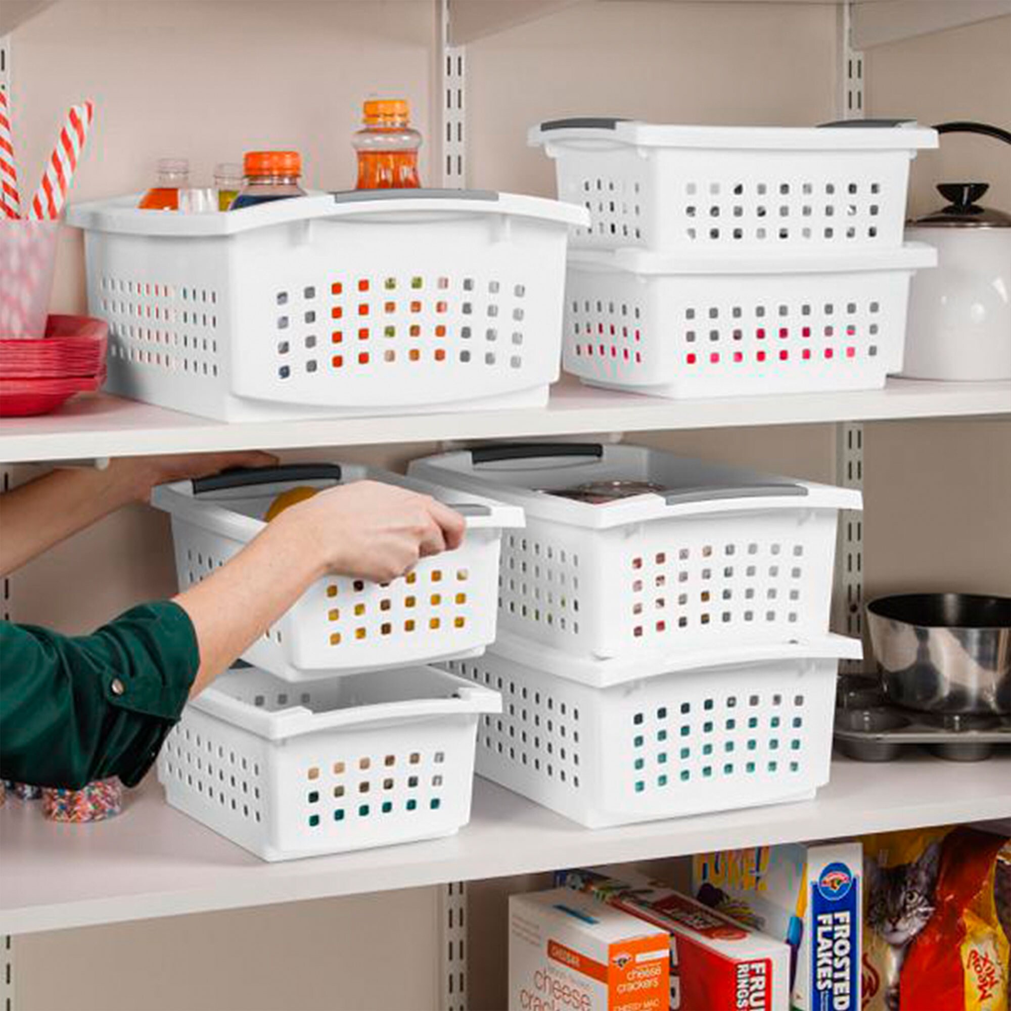 Gracious Living Large Plastic Storage Caddy Tote w/2 Compartments w/Handle  Under Sink Organizer for Cleaning Supplies, Crafts, Make-up, White (6 Pack)