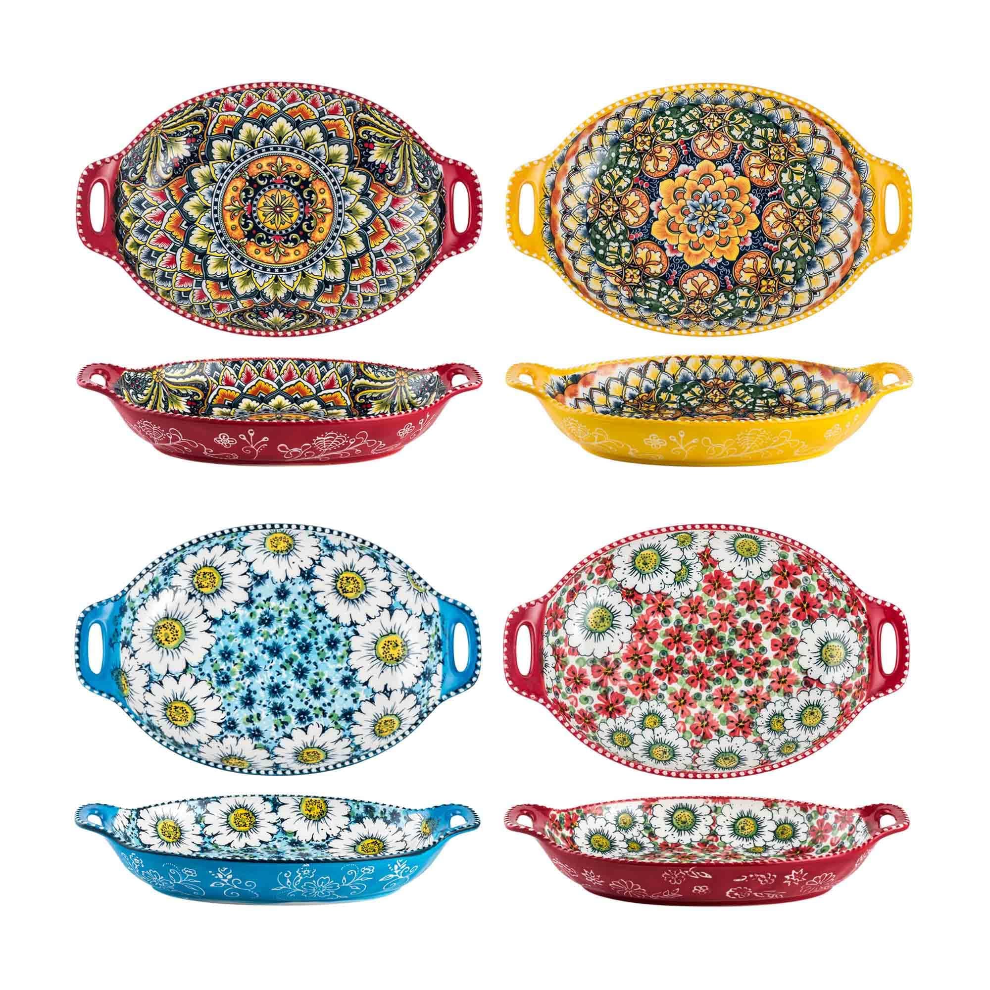 Aoibox  Set of 4 Porcelain Pasta Bowls with Handle 32 oz Capacity 12 1 in Diameter Ceramic Colorful Serving Bowls