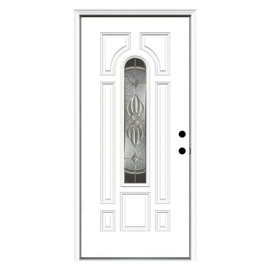 RELIABILT LOWOLSFG36PRBRLH Prescott 36-in x 80-in Fiberglass Left-Hand Inswing Primed Front Door with Brickmould Insulating Core