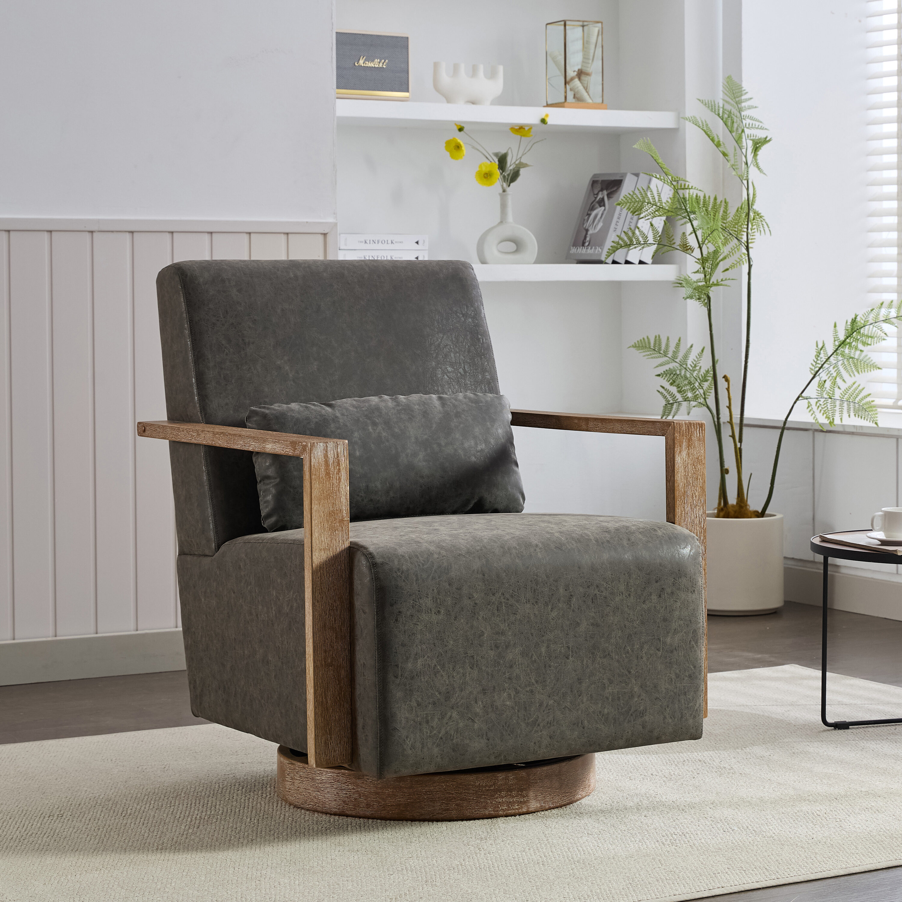 Hrinhom HC-W1113-GRAY Modern GRAY Faux leather Swivel Accent Chair