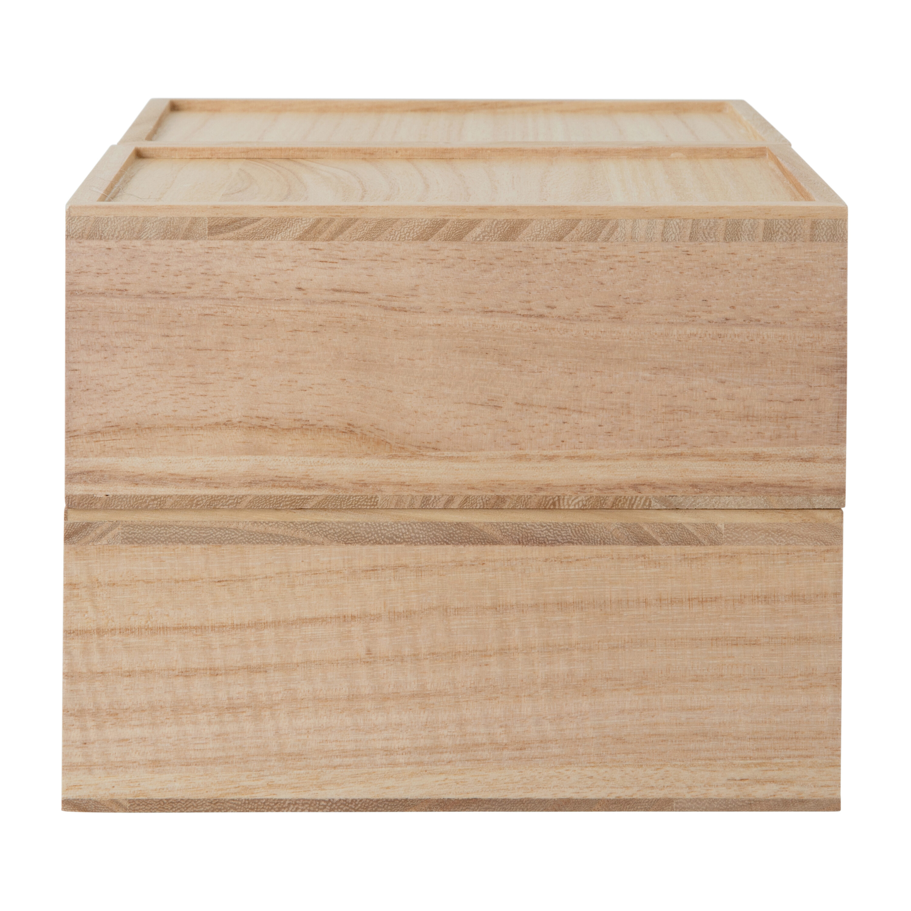 Light Natural Paulownia Wood Stackable Storage Boxes with Drawers, Set of 3