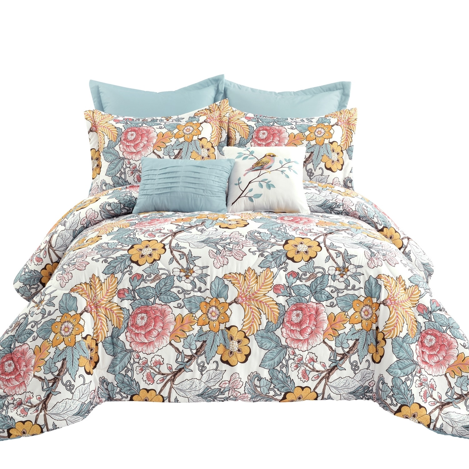 Sydney King Floral Botanical Comforter Set with Decorative Pillows
