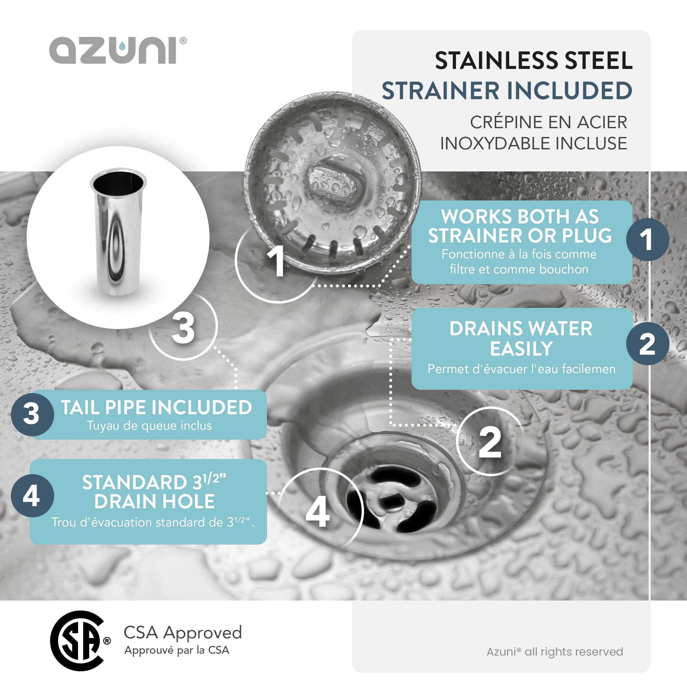 Azuni 22" Stainless Steel Single Bowl Laundry Sink with Dual Mount Installation