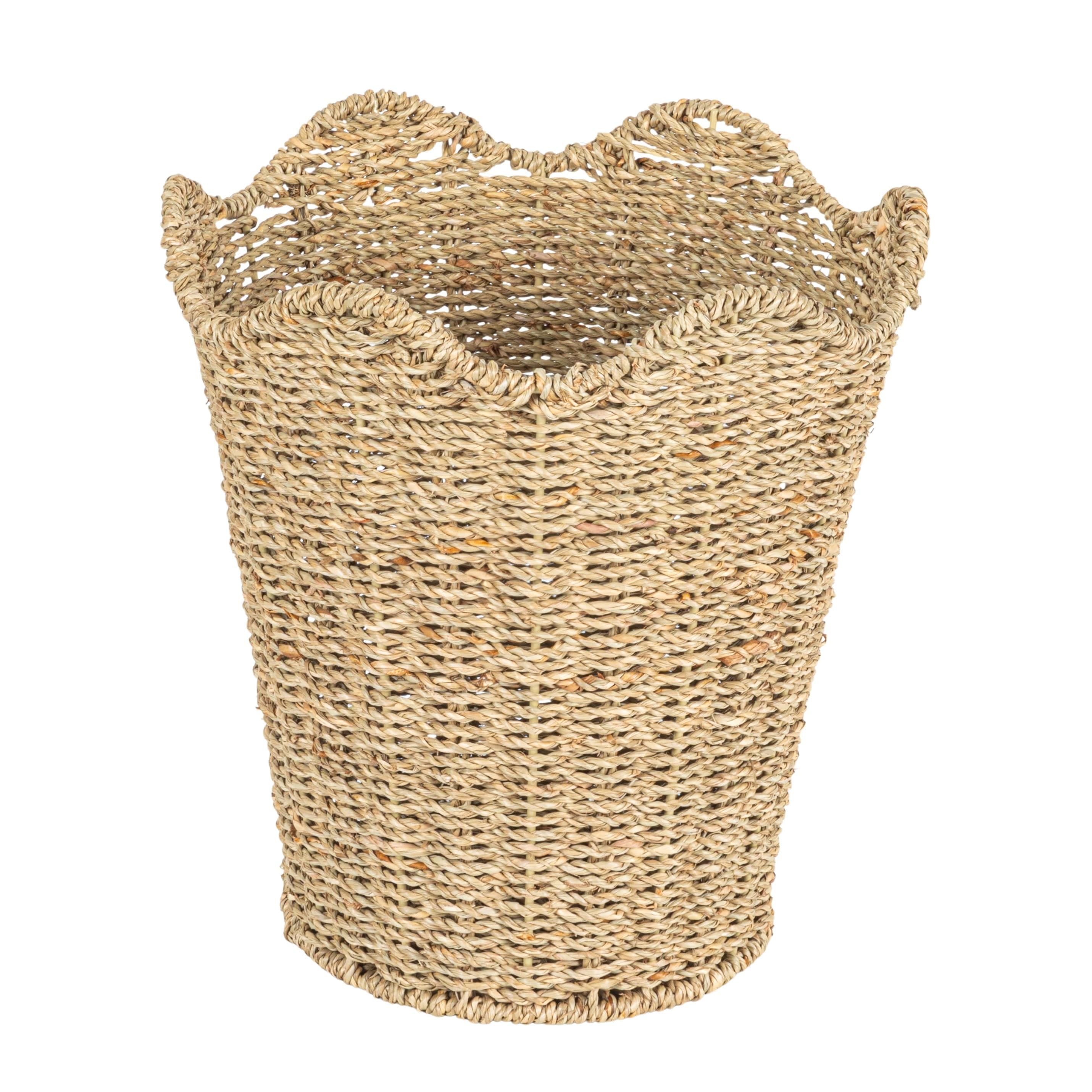 Household Essentials Woven Seagrass Wastebin with Scalloped Edge #HE1253