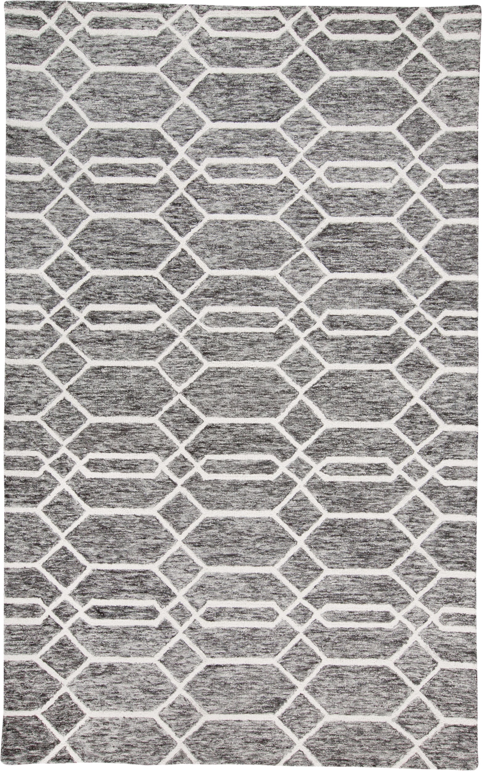 Gray and White Wool Trellis Area Rug