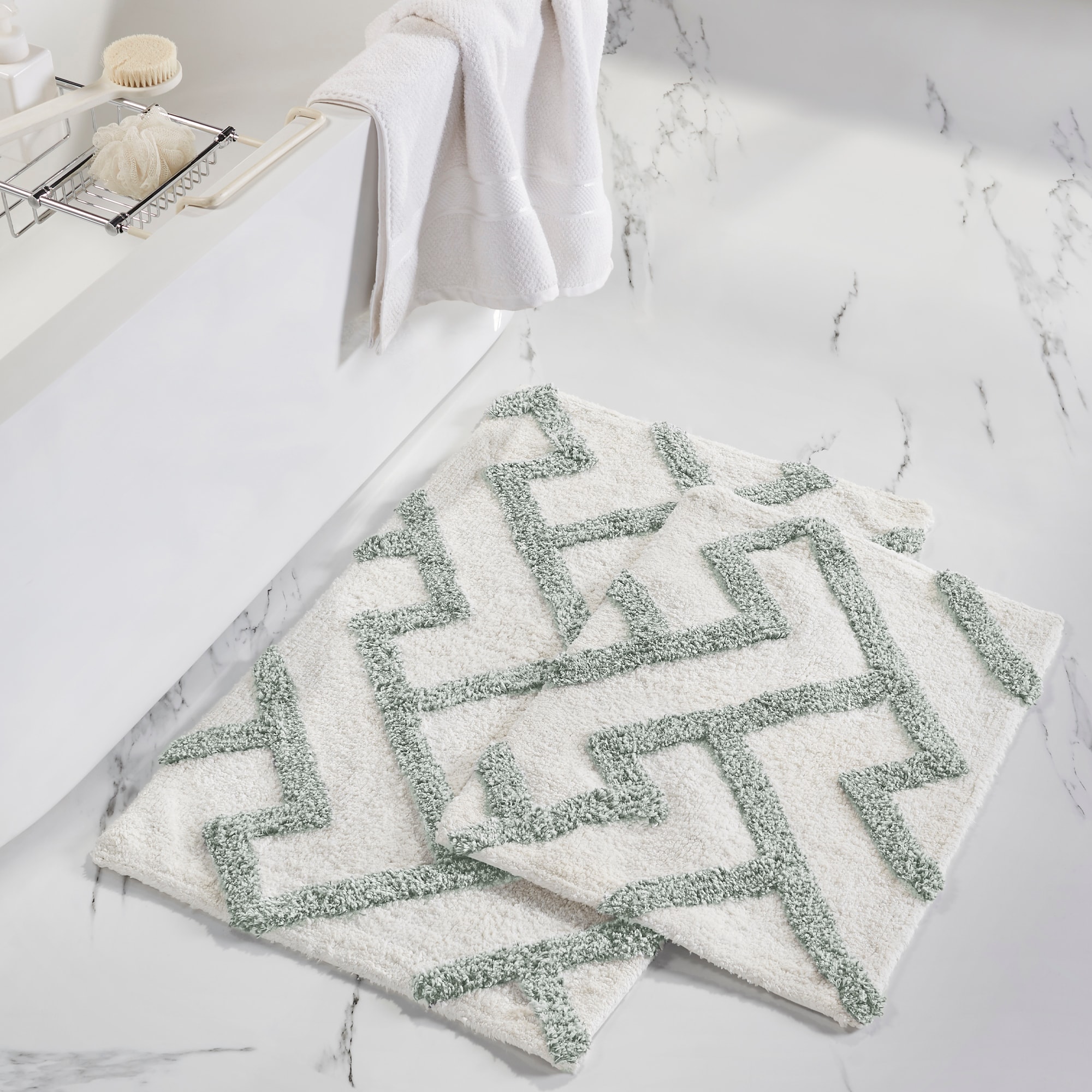 Amrapur Overseas 5BTTX2PE-SFM-ST Textured Bath Mat Set 24-in x 17-in Seafoam Cotton Bath Mat Set