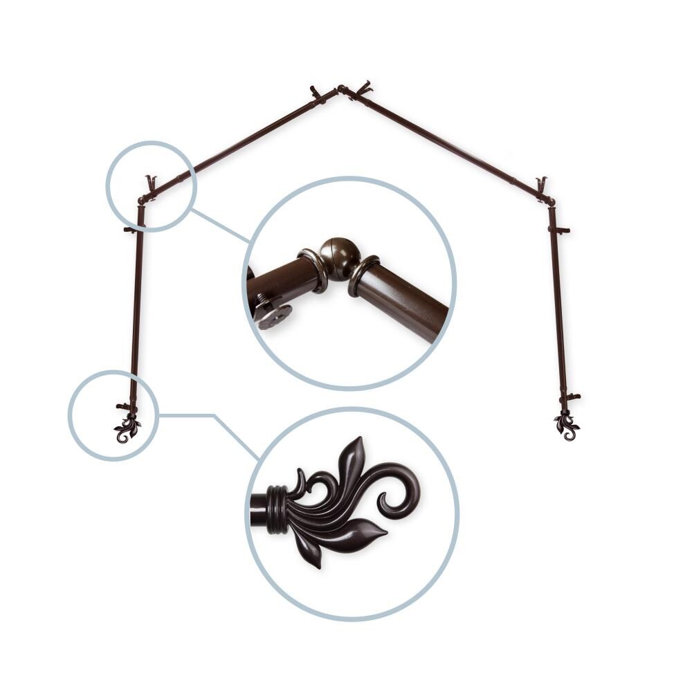 Hart & Harlow L4BAY-74-7 Reba 13/16-in 4-sided 28-in to 48-in Cocoa Steel Bay window curtain rod with Finials