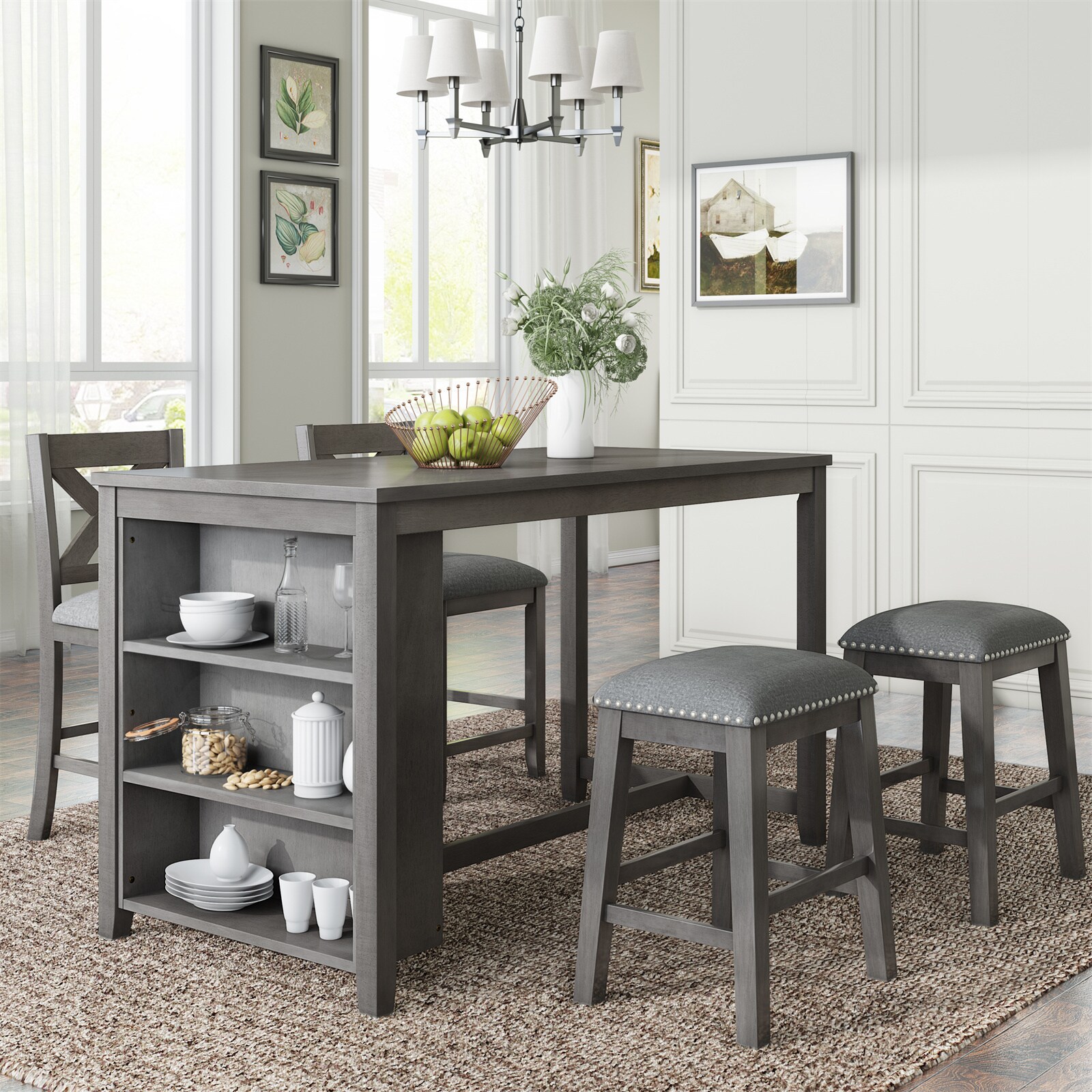 BESTCOSTY SP000LJW134AAE-ZY Gray Contemporary/Modern Dining Room Set with Rectangular Table ( Seats 250 )