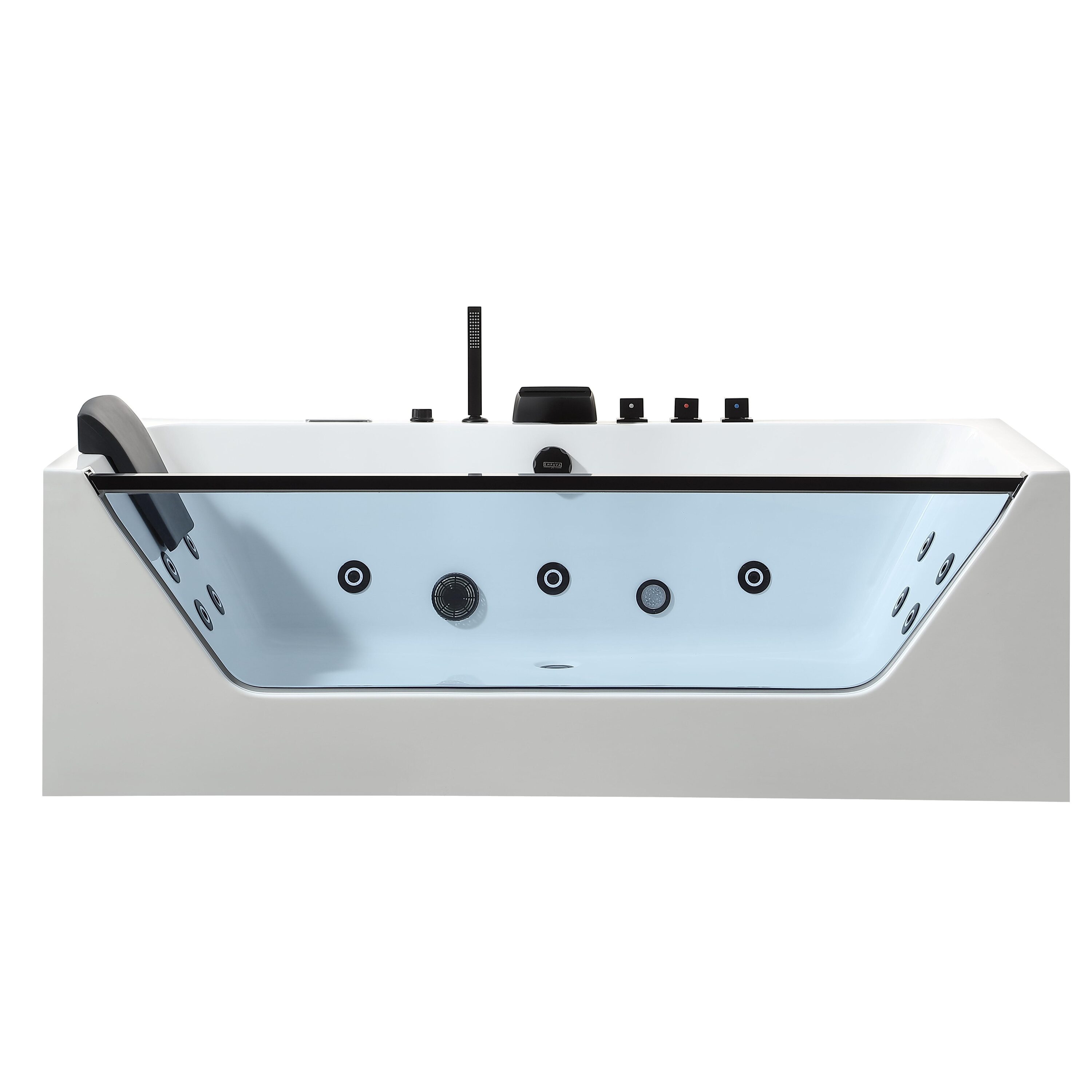 Empava EL-71JT408-BK Modern 71-in x 33-in White Acrylic Rectangle Alcove Whirlpool Tub with Faucet Hand Shower with Drain ( Back center Drain )