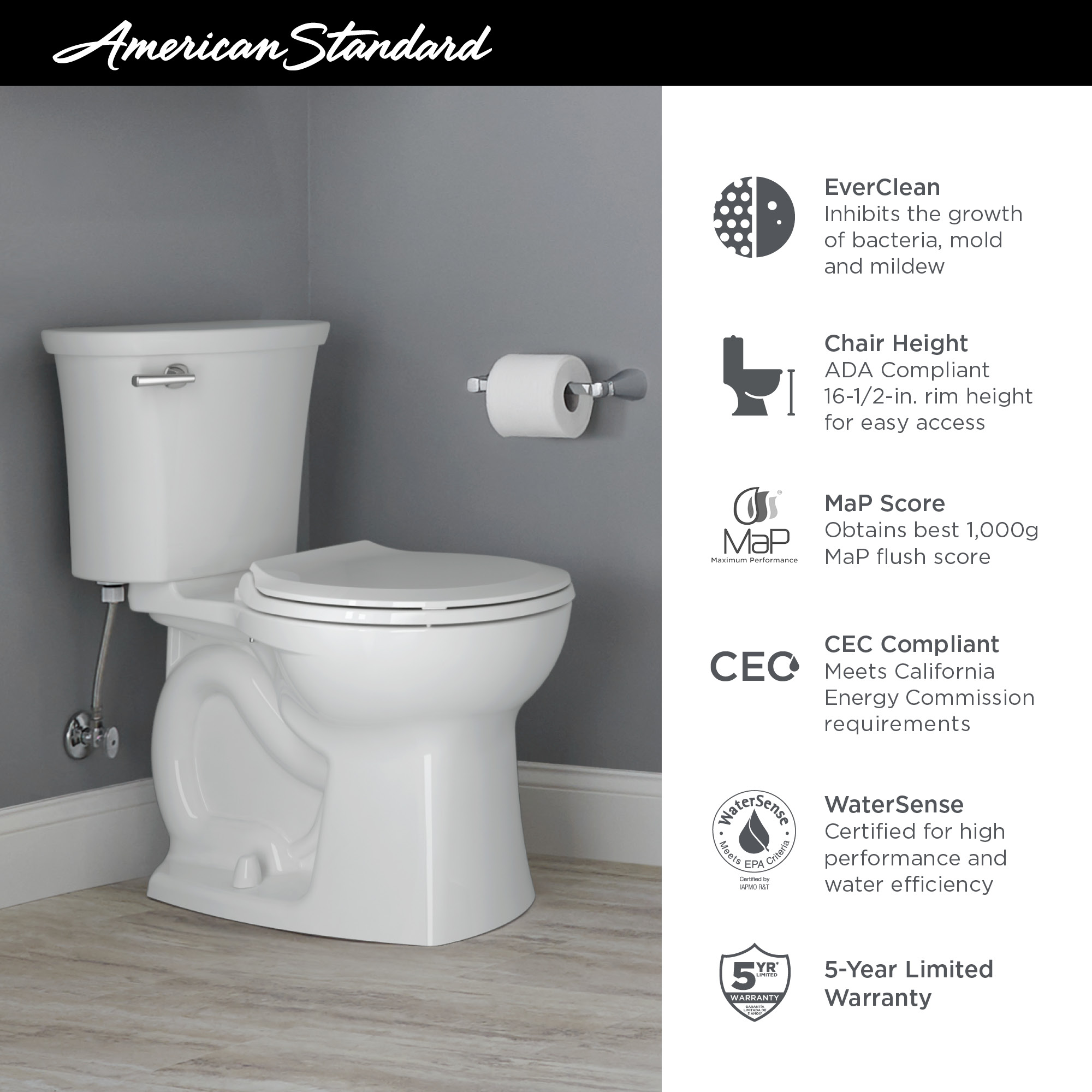 American Standard Edgemere White Round Chair Height 2-piece Toilet 12 ...