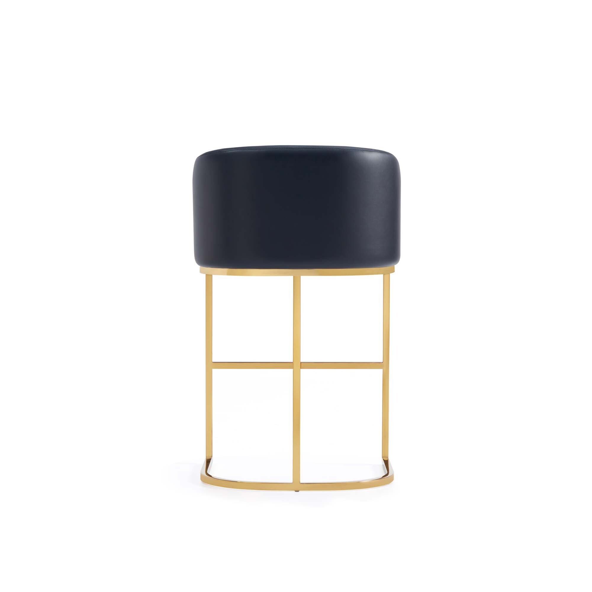 Black Leather and Gold Metal Counter Height Barstools, Set of 2