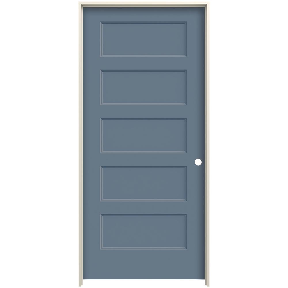 JELD-WEN 24-in x 80-in Colony Solid Core 5-panel Equal Left Hand Smooth Prefinished Molded Composite Flat Jamb Single Prehung Interior Door in Blue -  LOWOLJW226200282