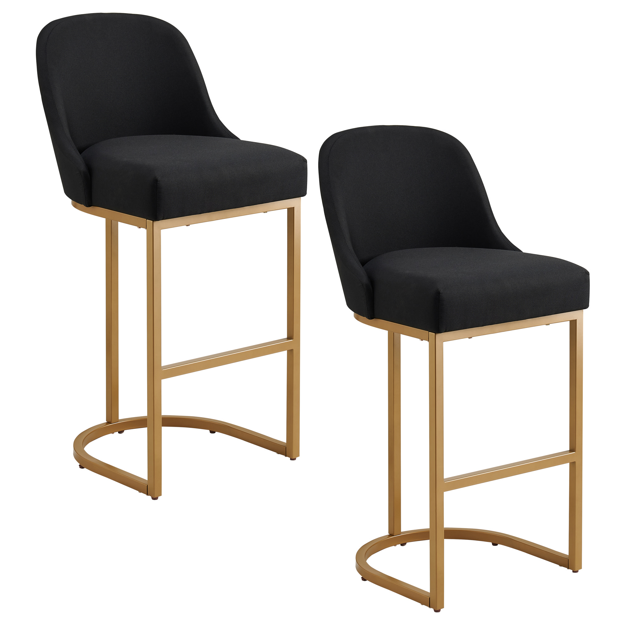 Leick Home 214510 Barrelback Stool 2 -Set Black/Gold Dining side chair Upholstered Metal Bar Stool