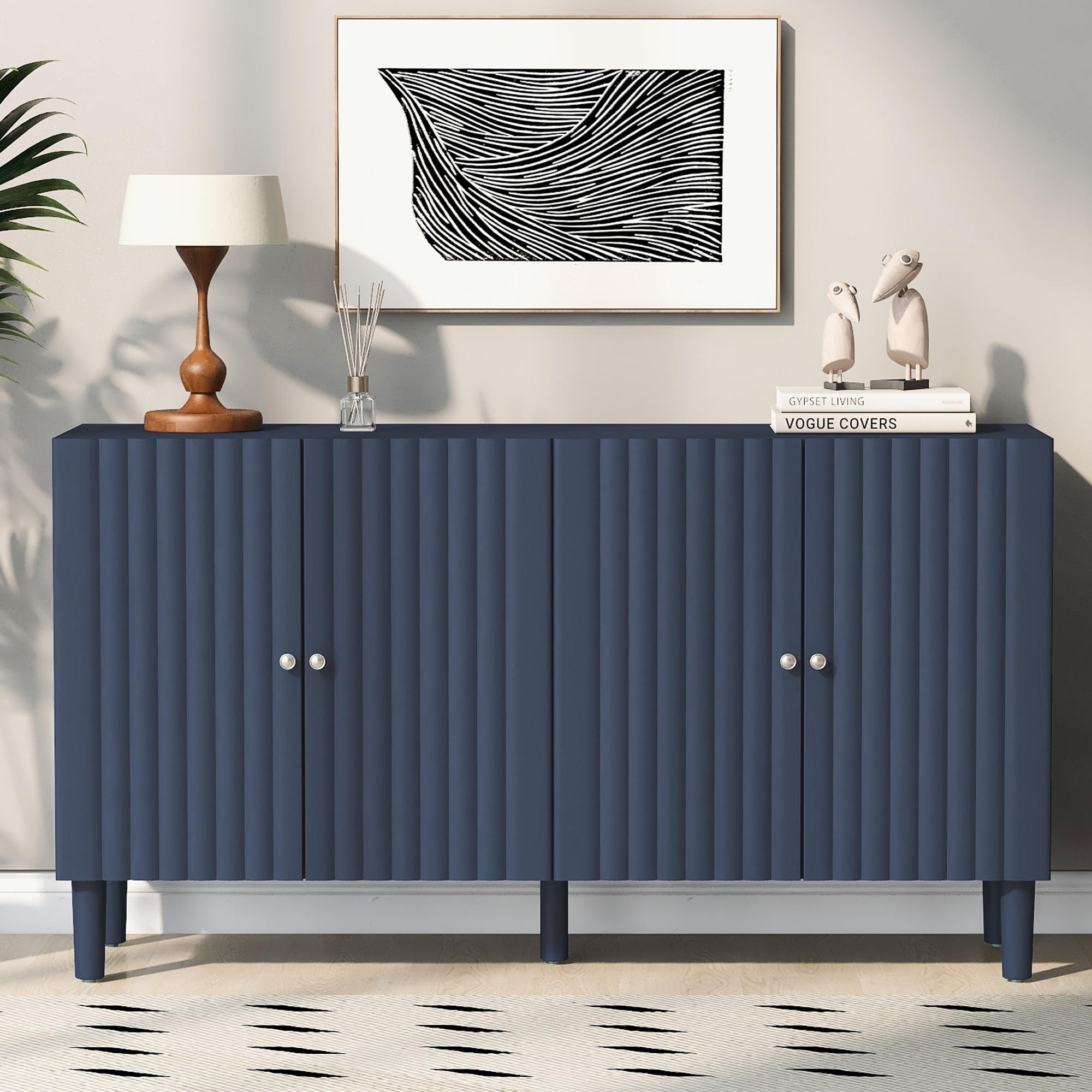 JIMSMAISON JMUSSB16NB Contemporary/Modern Navy Blue Rubberwood Sideboard
