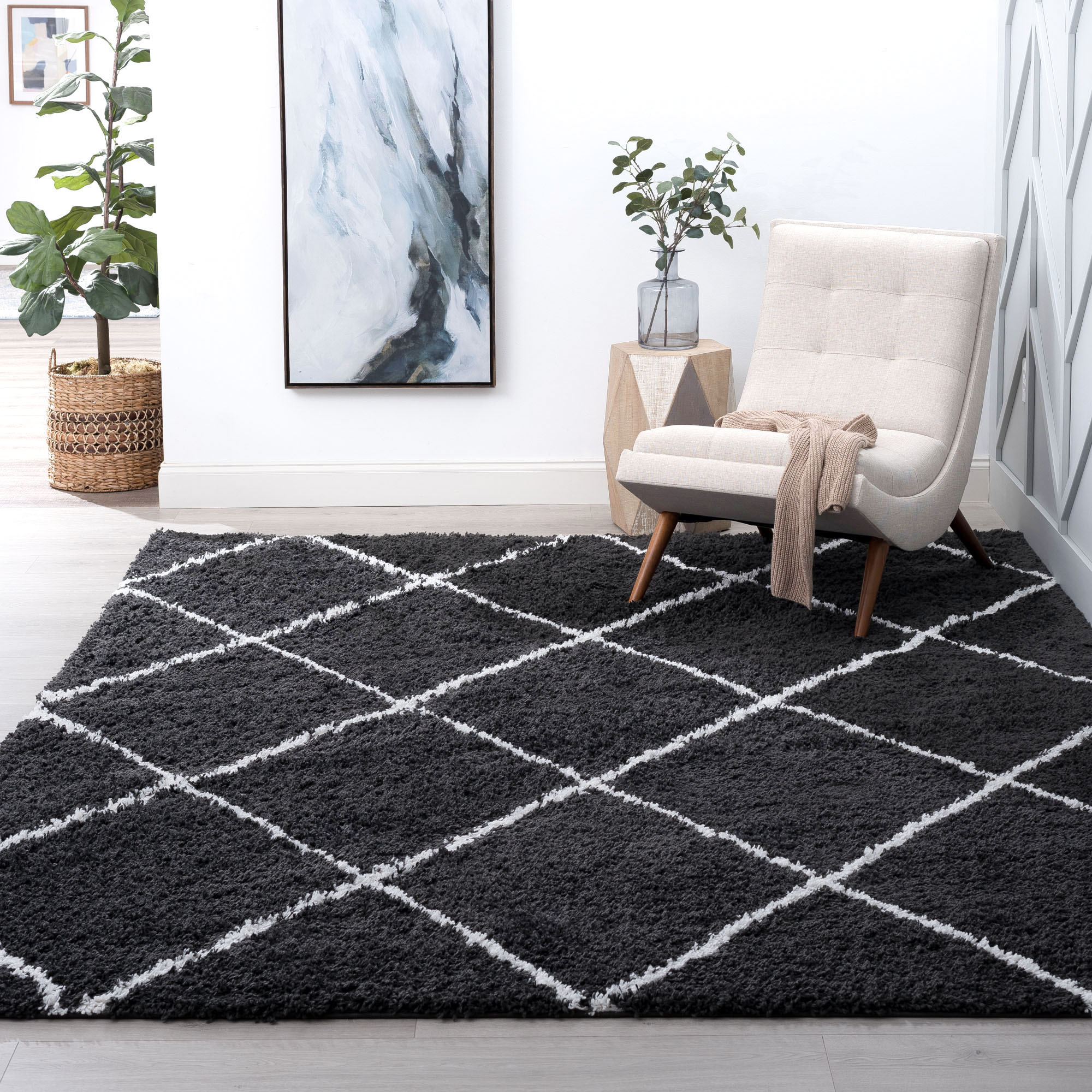 Tayse JRS1103 3X5 Jersey Shag 3 x 5 (ft) Loomed Polypropylene Dark Gray Rectangular Indoor Area rug