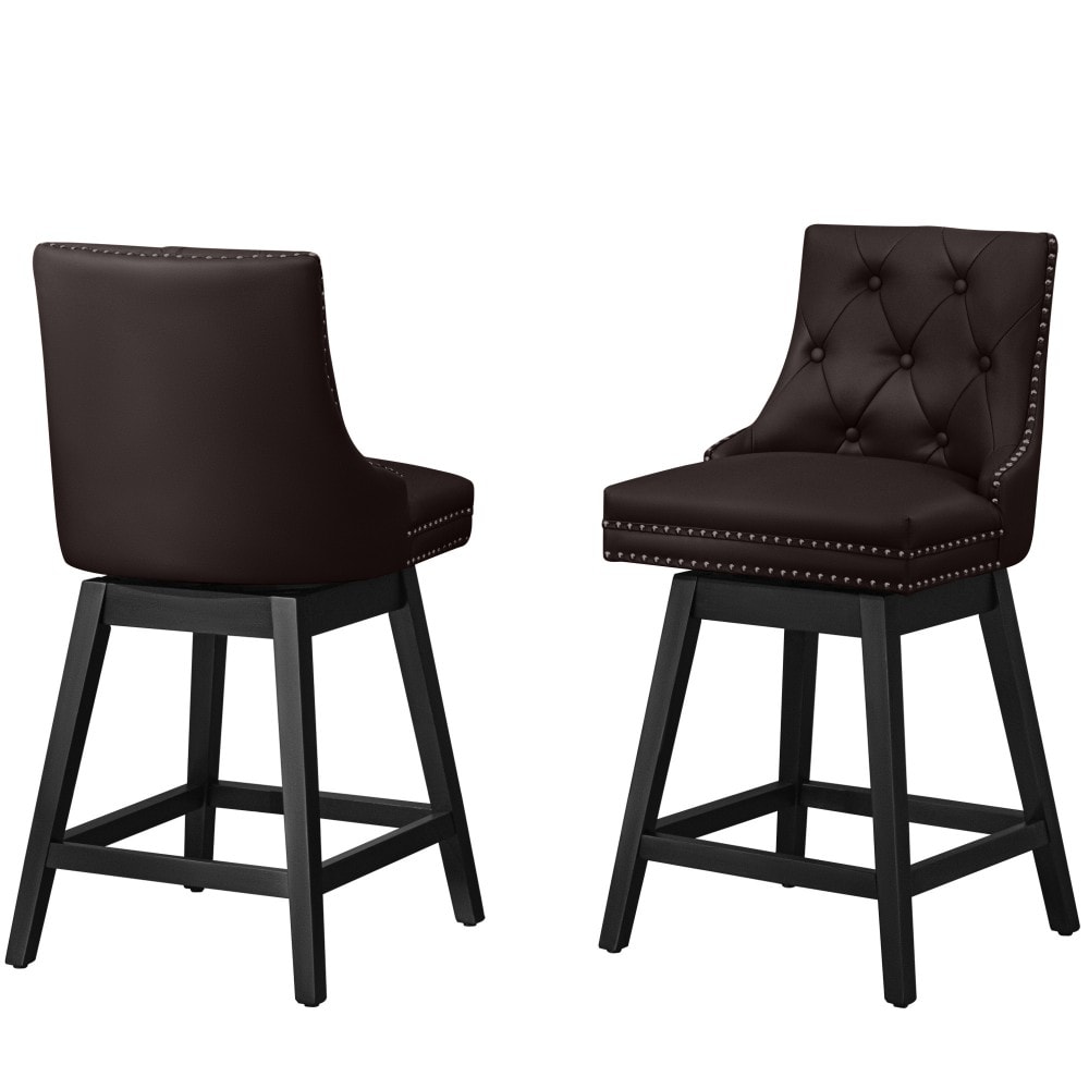 Dowan Swivel Bar Stool with Back Faux Leather Counter Height Bar Stools Upholstered Tufted Counter Height Chairs Solid Wood Legs Reddish Brown Set of 2