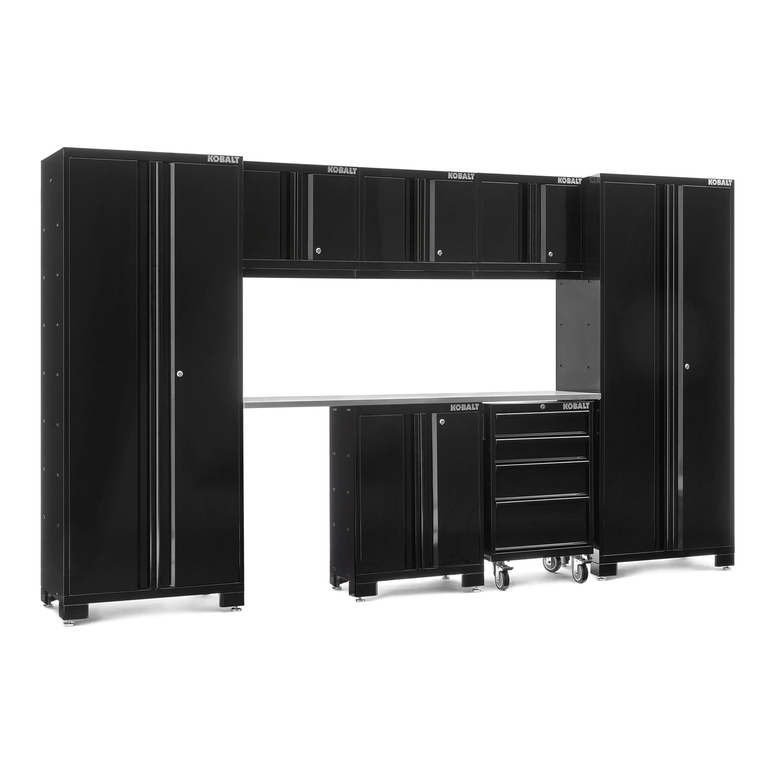 Kobalt 53955 132-in W x 76.75-in H x 18-in D 7 -Cabinets Steel Black Garage Storage System