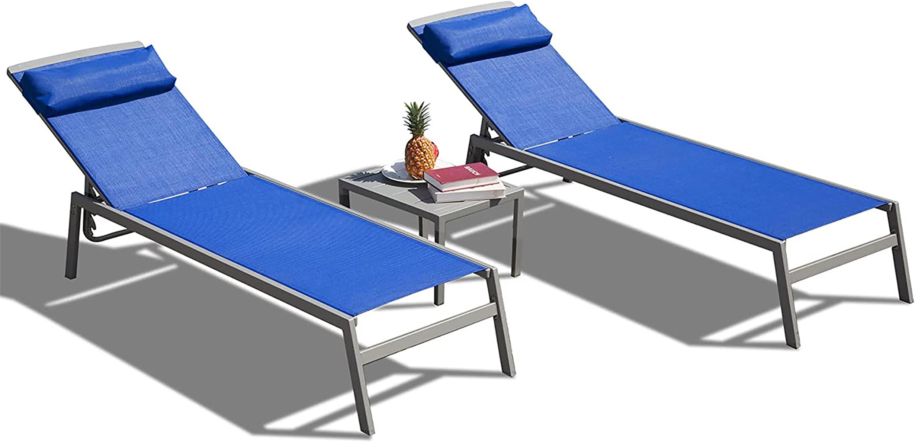 BANSA ROSE LLZJLY81405 Patio Chair Blue Aluminum Frame Stationary Chaise Lounge Chair with Blue Woven Seat