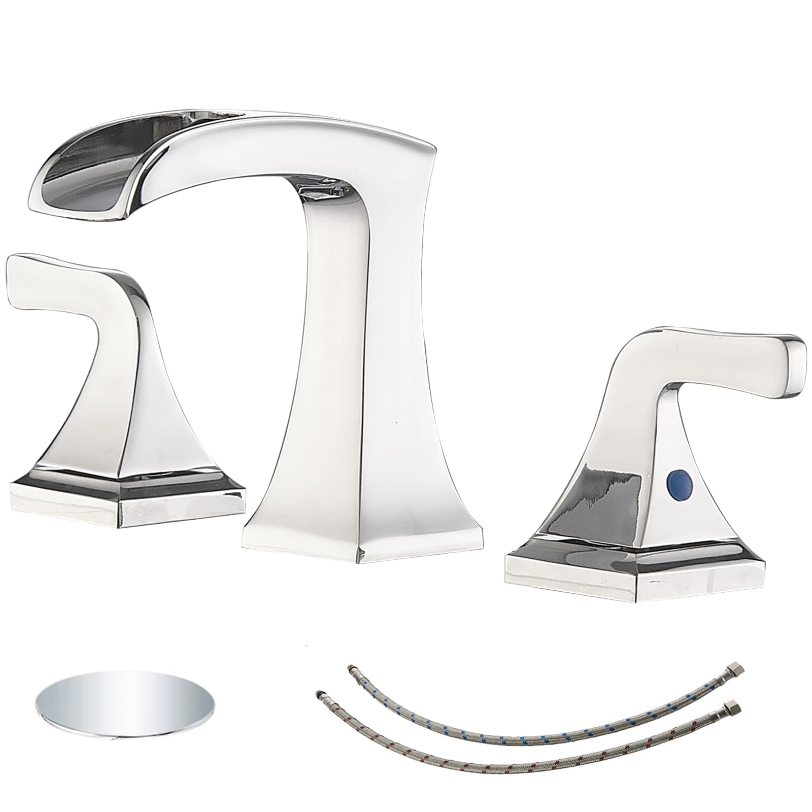 BWE A-916442-C Polished Chrome Widespread 2-handle WaterSense Waterfall Commercial/Residential Handle Bathroom Sink Faucet with Drain