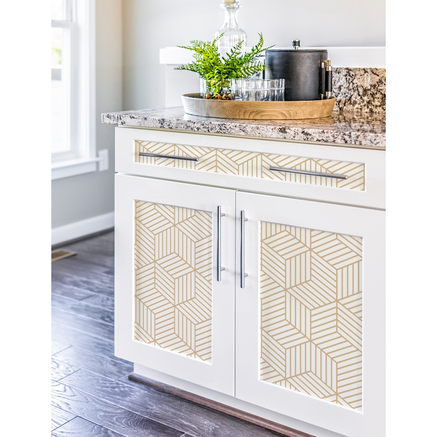 White and Gold Geometric Vinyl Peel and Stick Wallpaper Roll