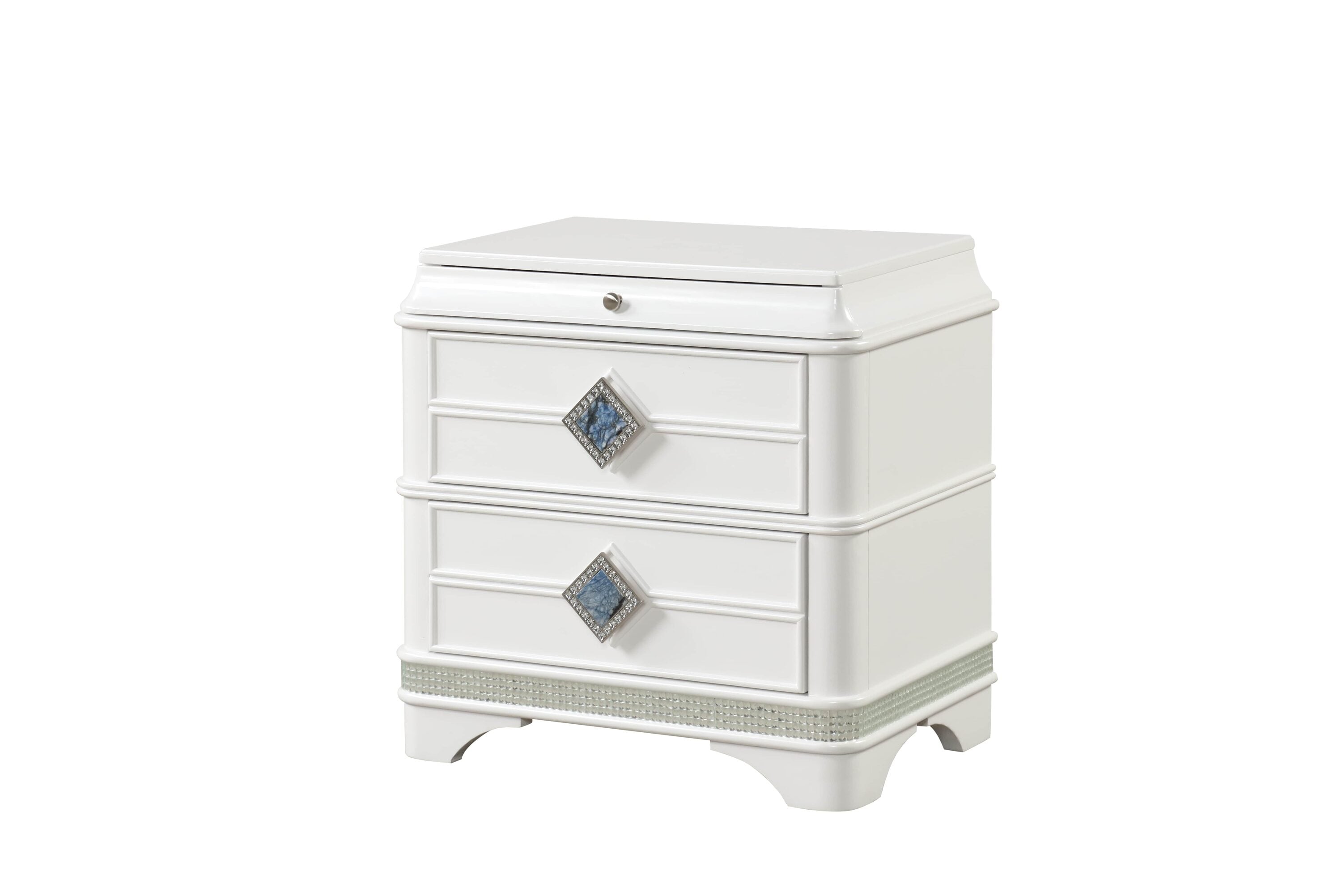 Etokfoks Laguna 2 Drawer Nightstand White Soft Closing Drawers Crystal Blue Marble Handles Modern Bedroom Storage 44W x 38H x 1.5L one_size