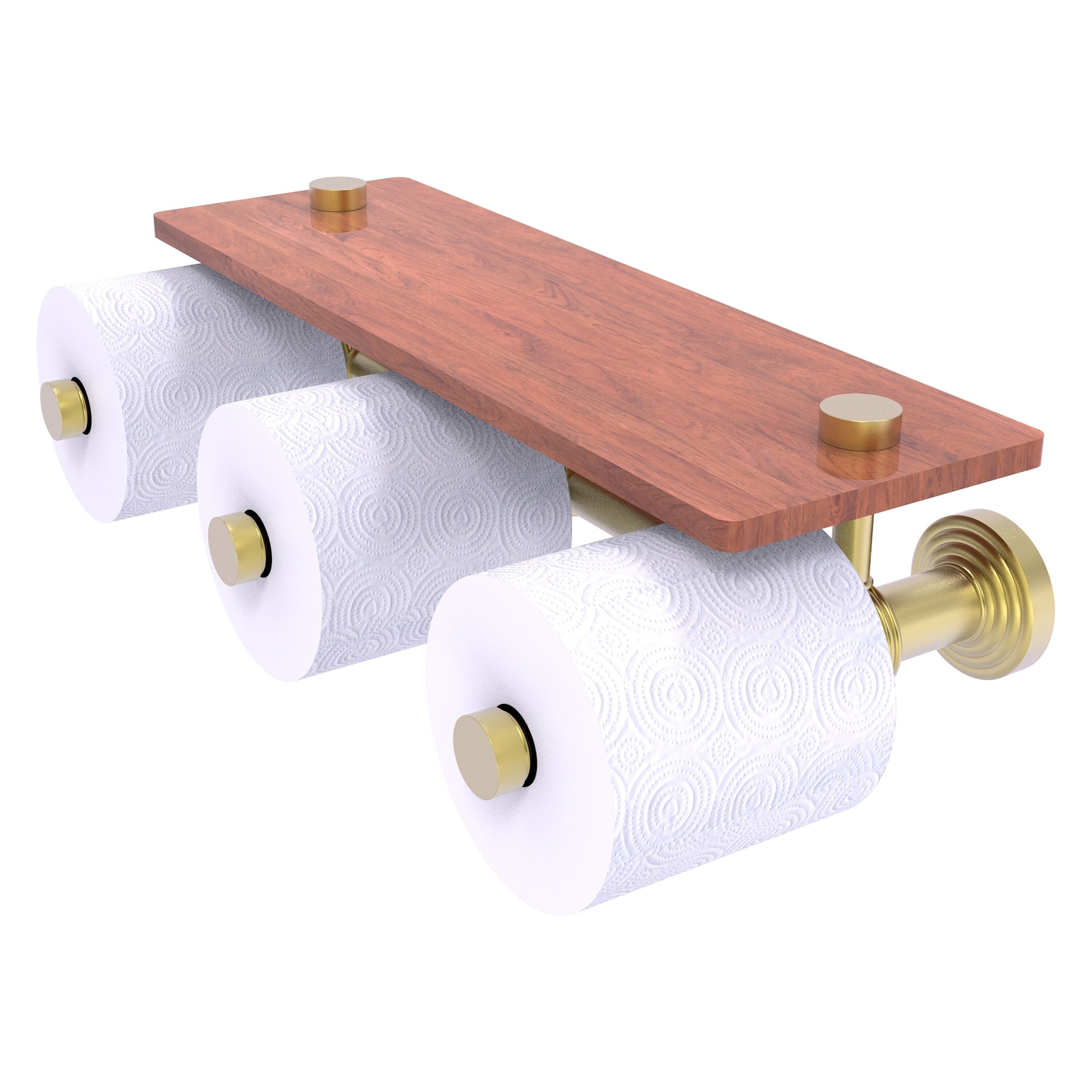 Allied Brass WP-35-3S-IRW-SBR Waverly Place Satin Brass Wall mount Double post Toilet Paper Holder 3 -Rolls with Storage