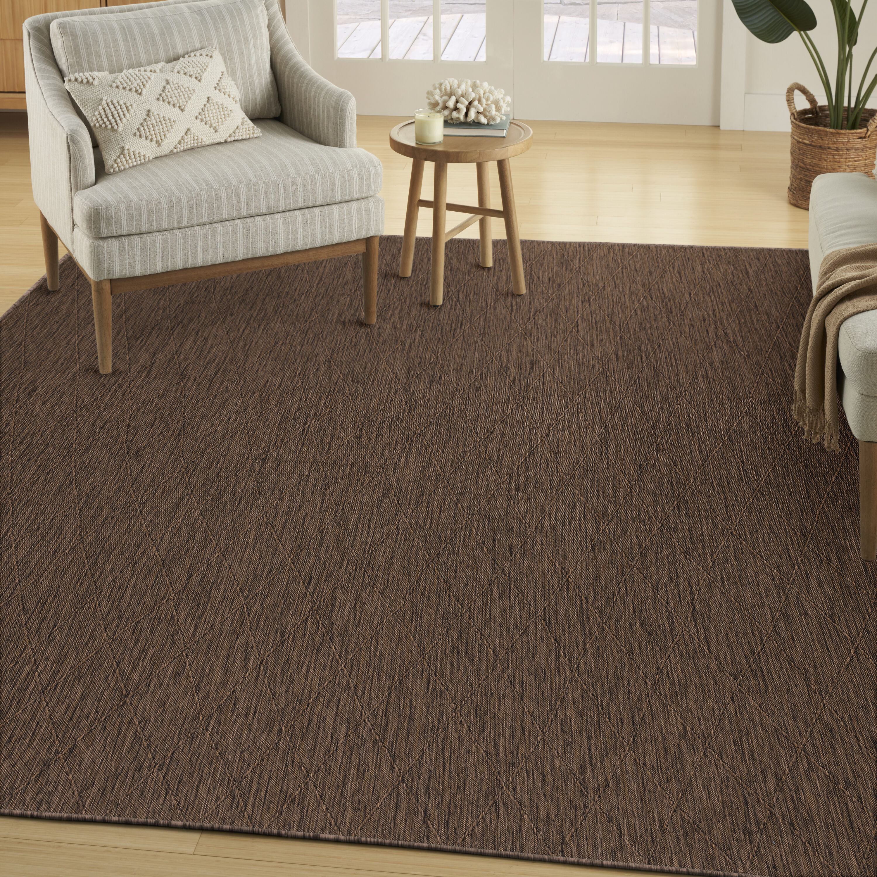 Nourison Home 099446940124 10 x 14 (ft) Loomed Polypropylene Mocha Rectangular Indoor/Outdoor Geometric Machine washable Area rug