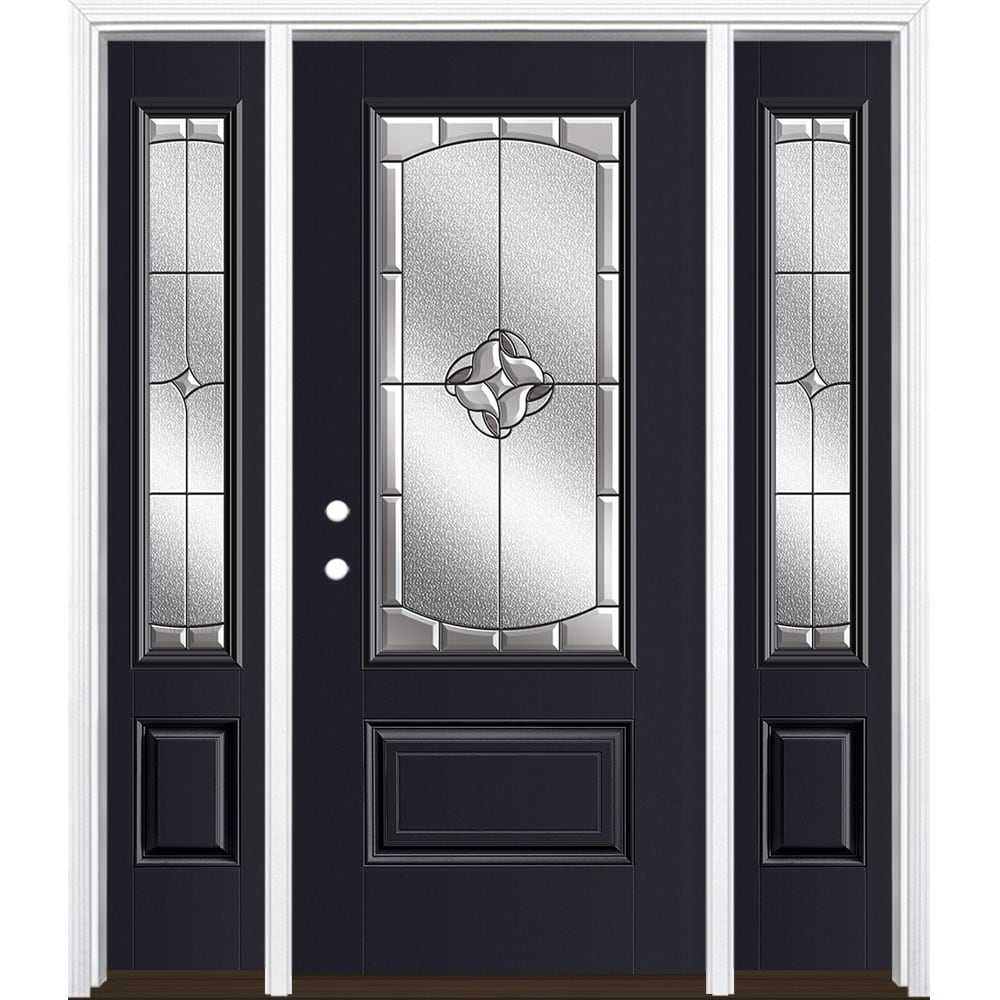 Masonite 3423070 Rozet 60-in x 80-in Fiberglass 3/4 Lite Right-Hand Inswing Peppercorn Painted Prehung Front Door with Sidelights with Brickmould Insulating Core