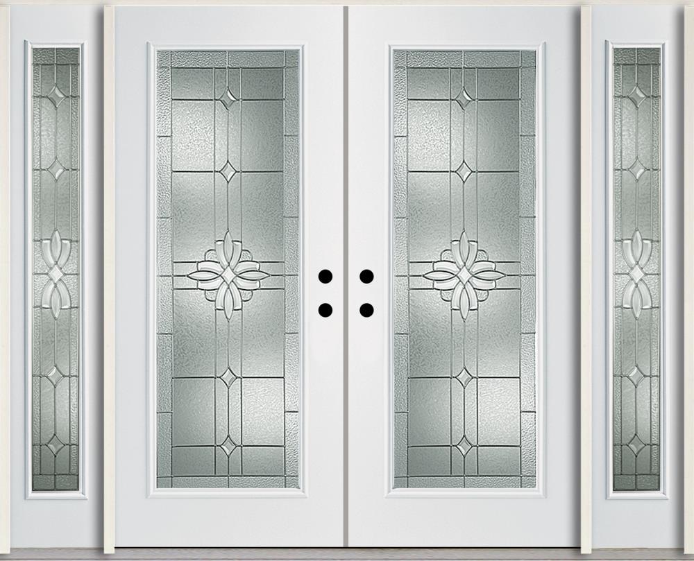 RELIABILT LO911257 Laurel 96-in x 80-in x Fiberglass Full lite Left-hand inswing Modern White Painted Prehung Double Front Door with Sidelights Insulating core