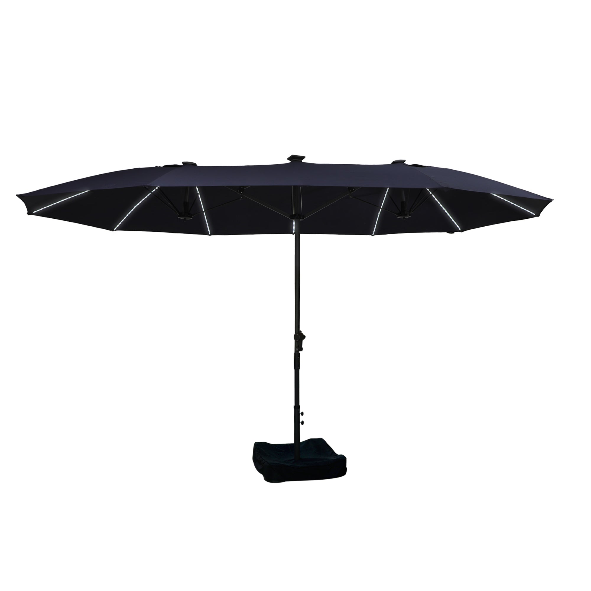 Boyel Living BL01GK15BXNV 15 ft. Double-Side Fade Resistant UV Resistant Patio Umbrella with LED Lights and Heavy Duty Base in Navy