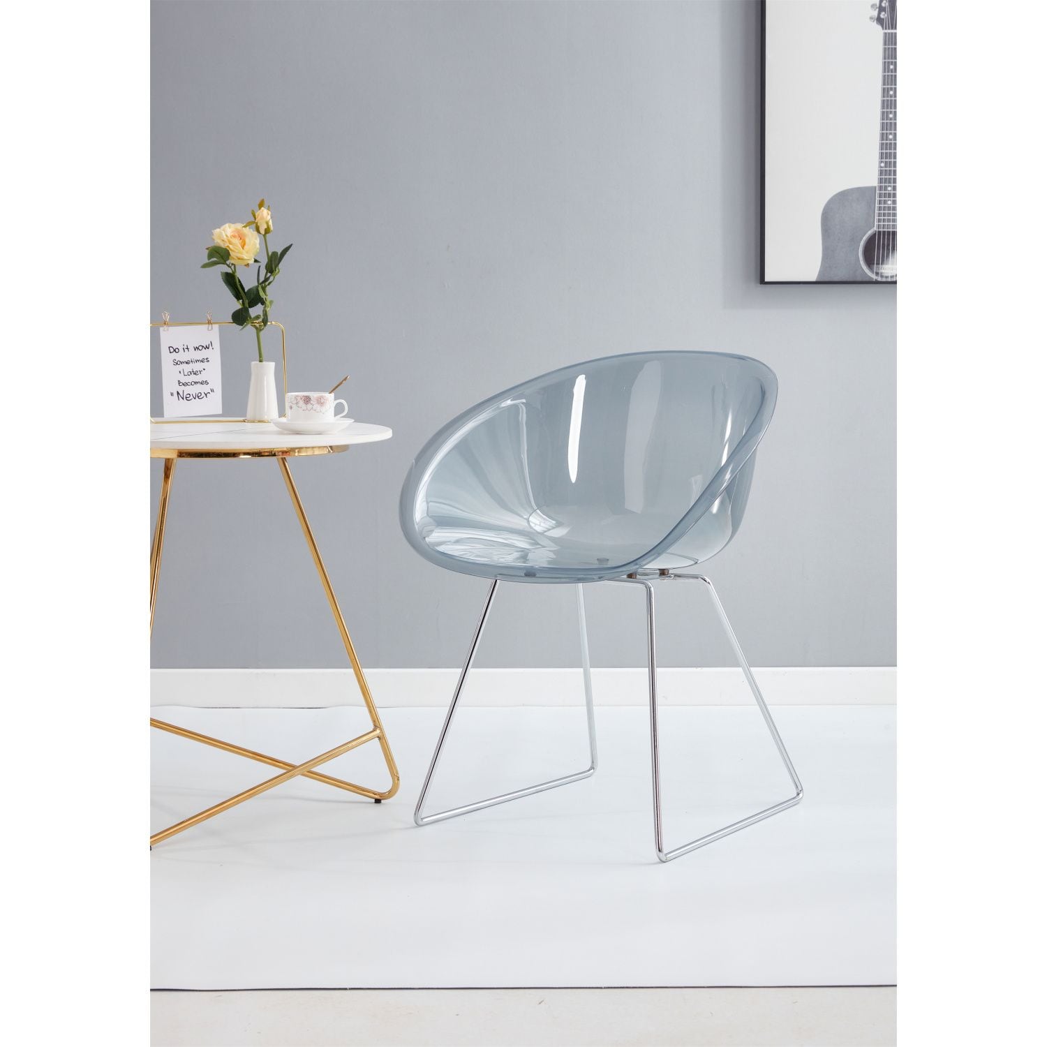JASMODER W37038826 Transparent Semicircle Side Chair, Dining Chair, 2 Pc Per Set