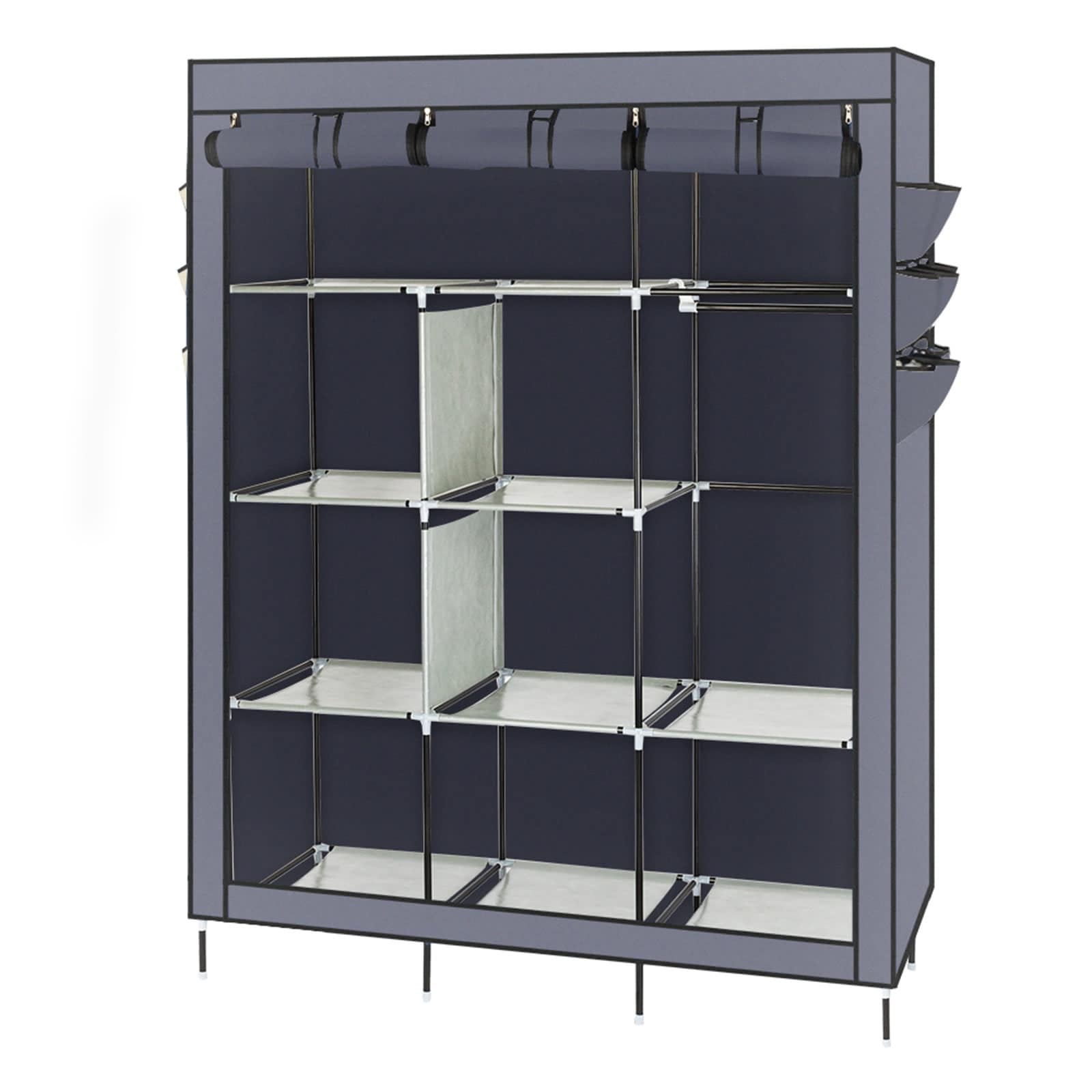 Bestcore Portable Wardrobe Closet Organizer 68.9-in Tall Gray Non-Woven Fabric Clothes Storage Cabinet 50-in x 17.7-in with Stainless Steel Tube Frame