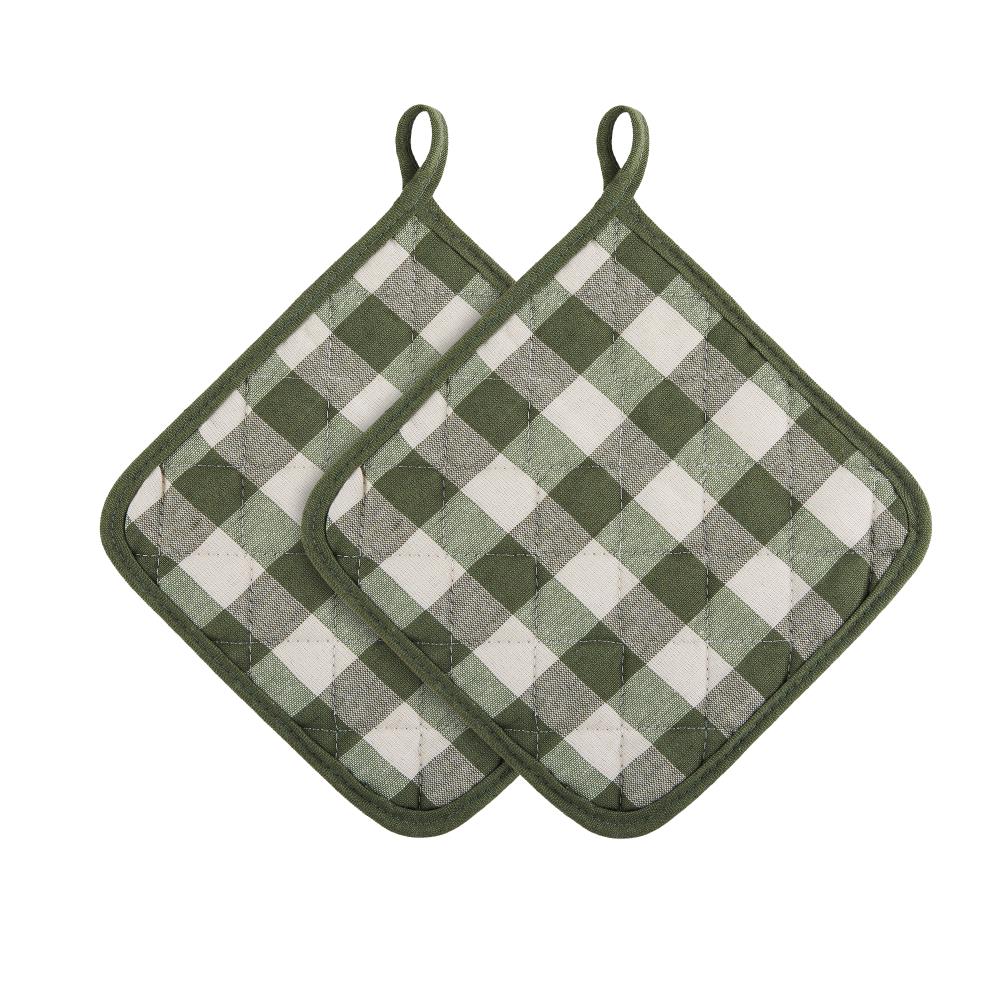 KitchenAid Gingham Pot Holder 2-Pack Set, Charcoal Grey, 7x10