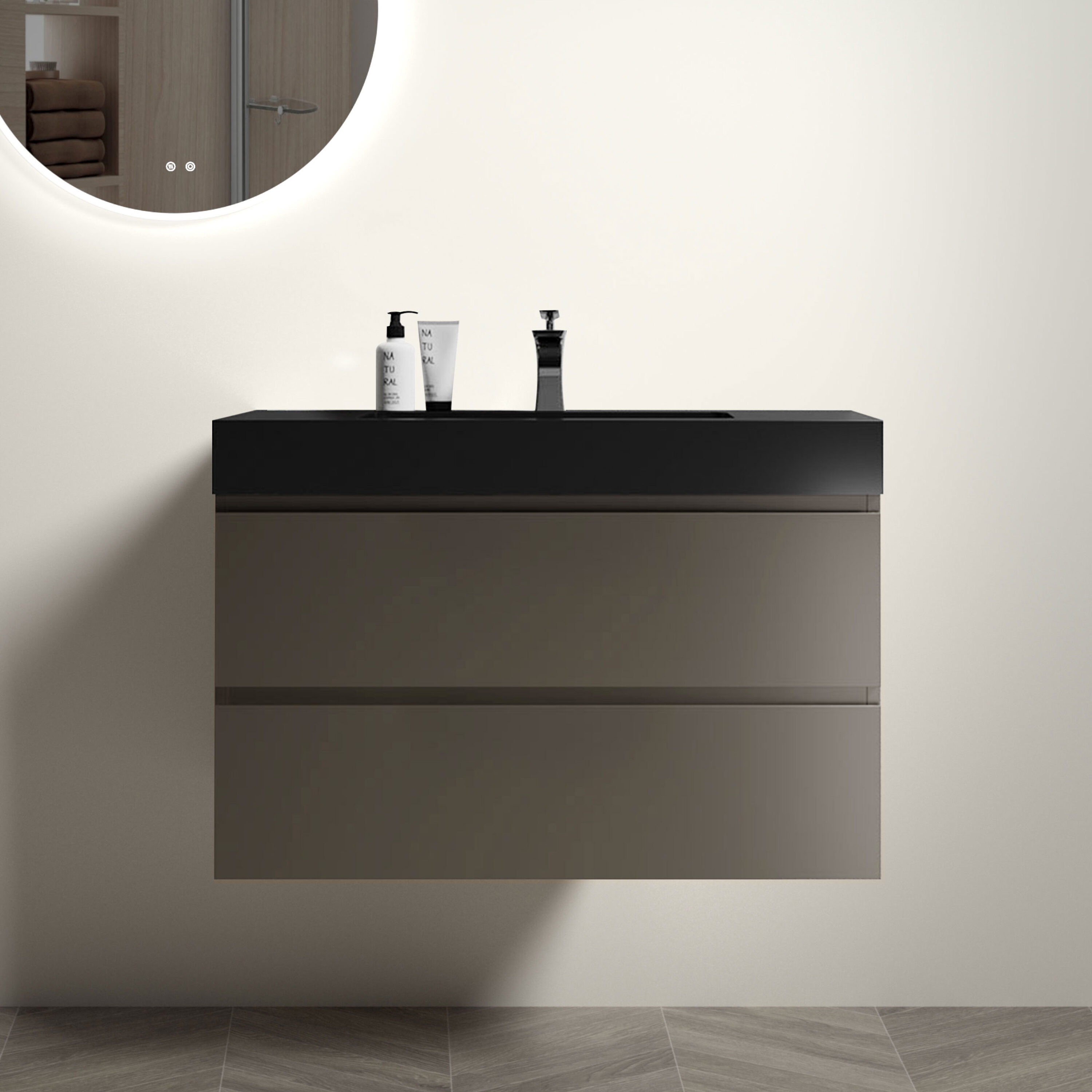 Wooakway - 36 Inch Gray Wall Mounted Floating Bathroom Vanity with Sink Large Storage One Piece B...