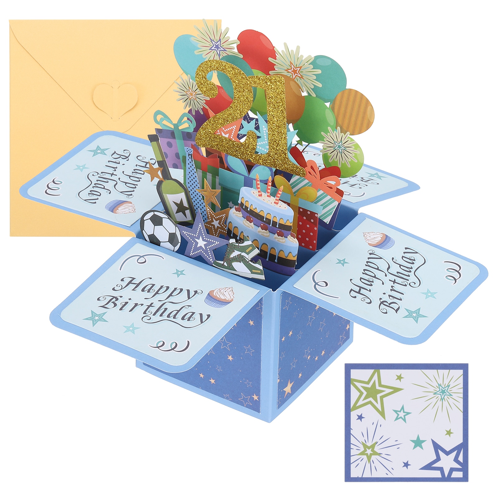 PATIKIL 21th Birthday Card Pop-Out Birthday Card Birthday with Greeting Card and Envelope for Boy Women Girl Gift Friend Blue