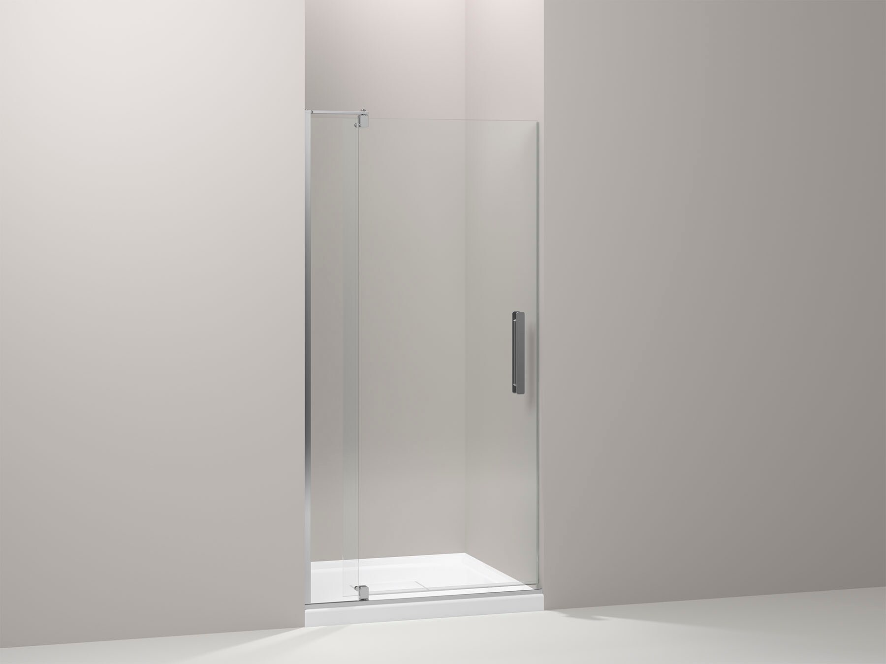 KOHLER Revel 31.125 in. W x 70 in. H Pivot Frameless Shower Door in Bright Polished Silver