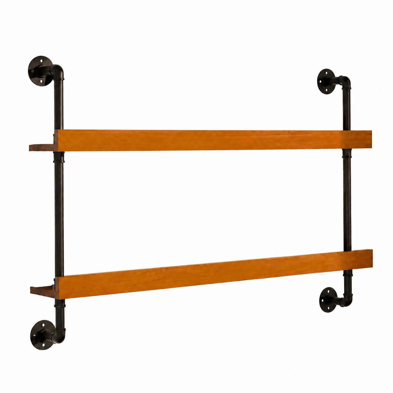 Aoibox  31 in H x 48 in W 2 Tier Wall Mounted Wine Rack with Black Metal Pipe Brackets in Walnut Brown Solid Pine