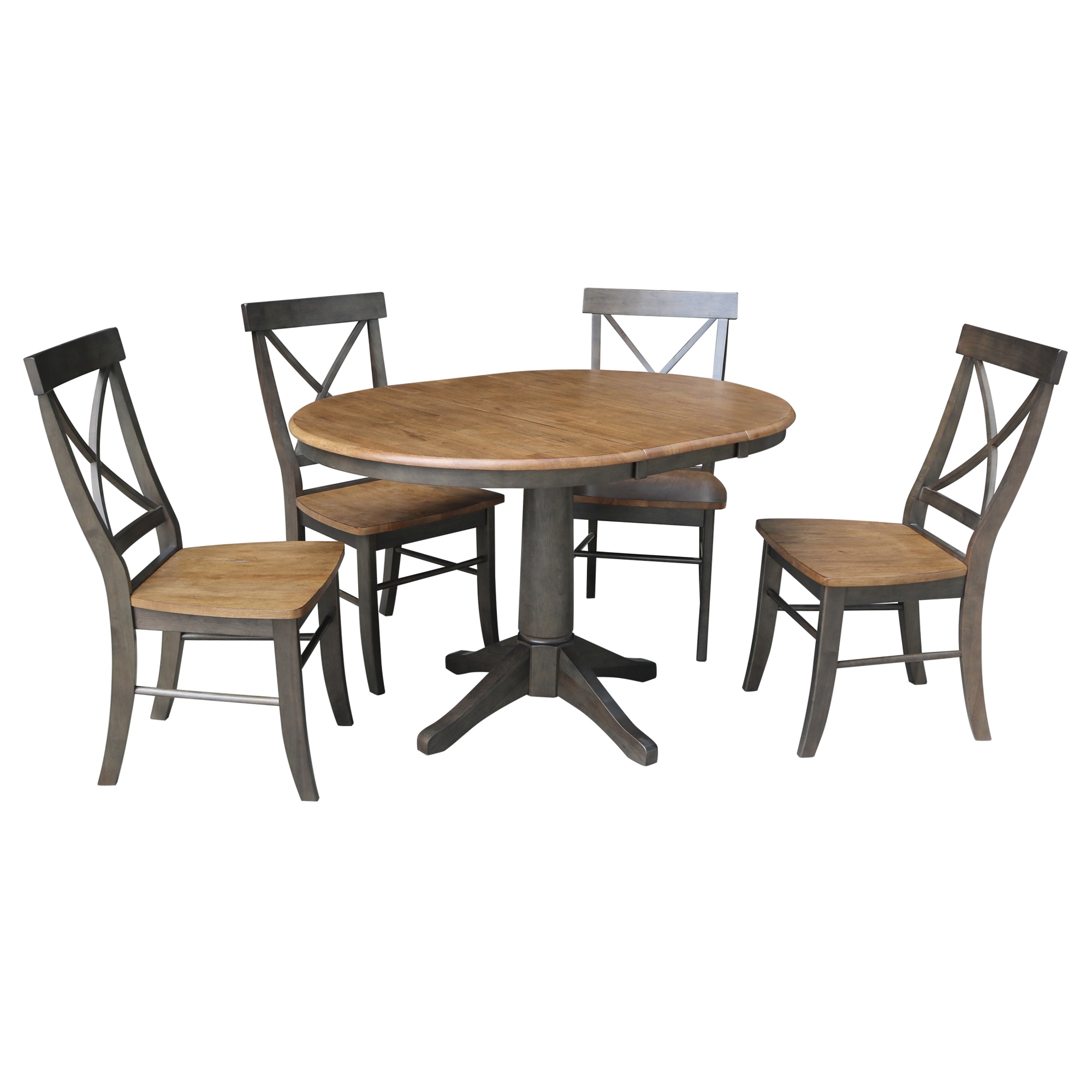 International Concepts K45-36RXT-27B-C613-4 Hickory/washed coal Traditional Dining Room Set with Round Table ( Seats 4 )