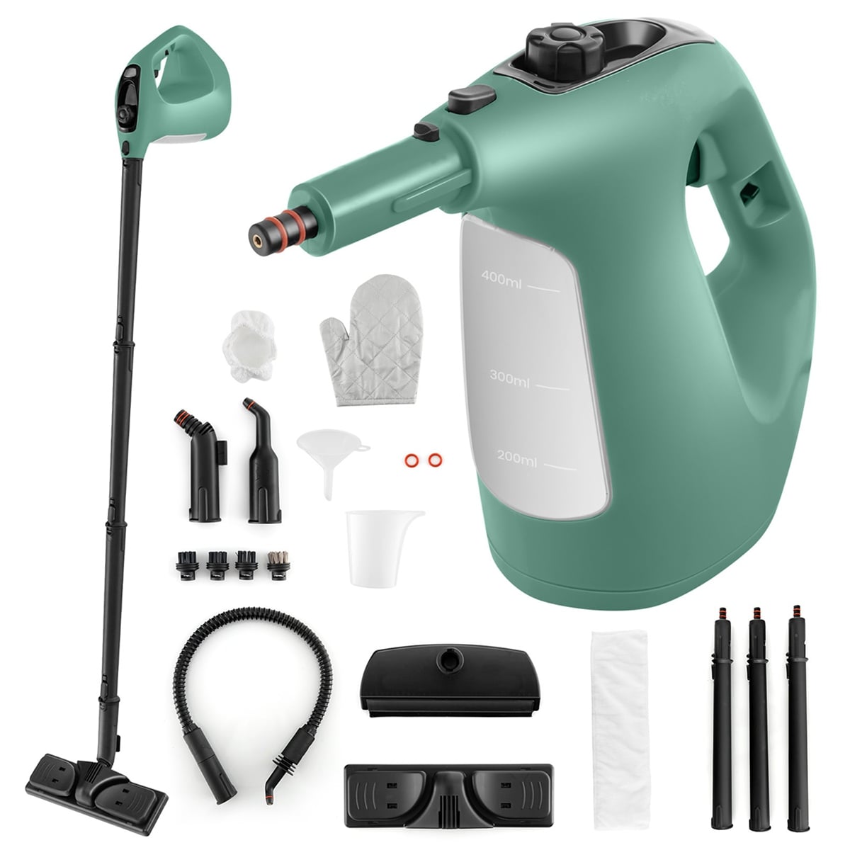 Costway CSHY000779 1400W Multipurpose Handheld Steam Cleaner Steam Mop with 14 Accessories Green