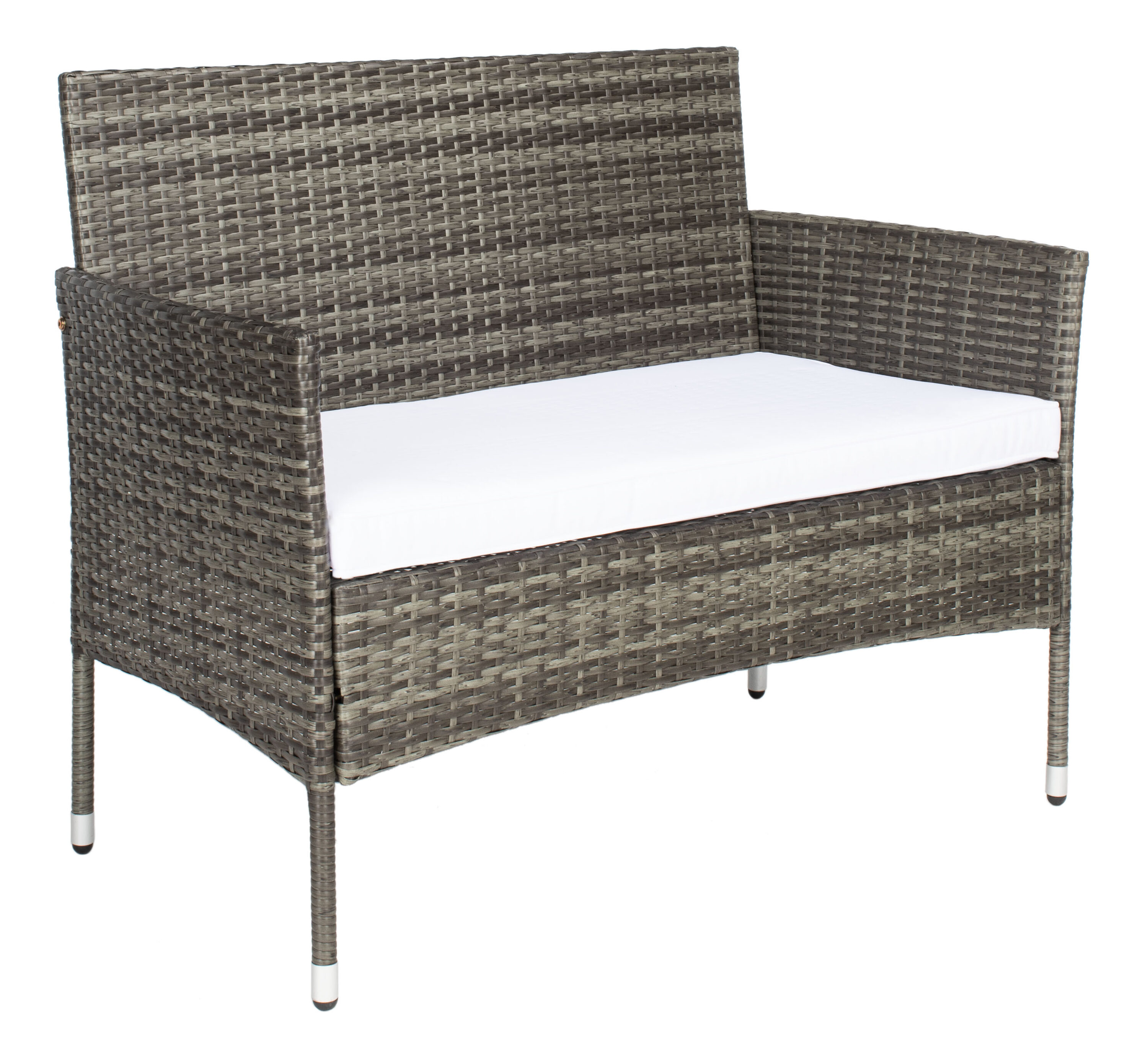 Safavieh PAT7504C Abdul 4 -Piece Wicker Patio Conversation Set with White SAFAVIEH Cushions