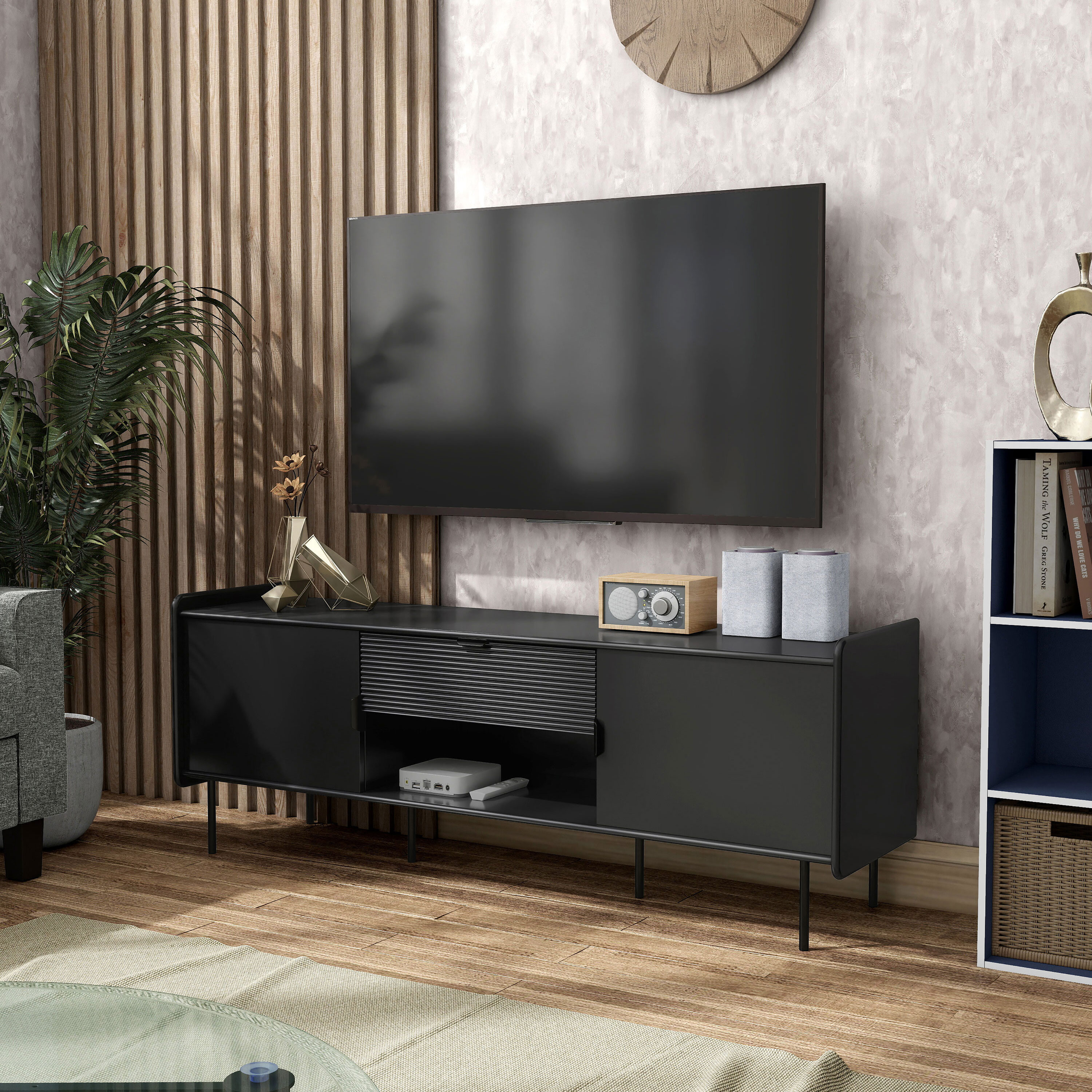 Furniture of America IDI-243248 Rainer Modern/Contemporary Black TV stand ( Accommodates TVs up to 65-in )