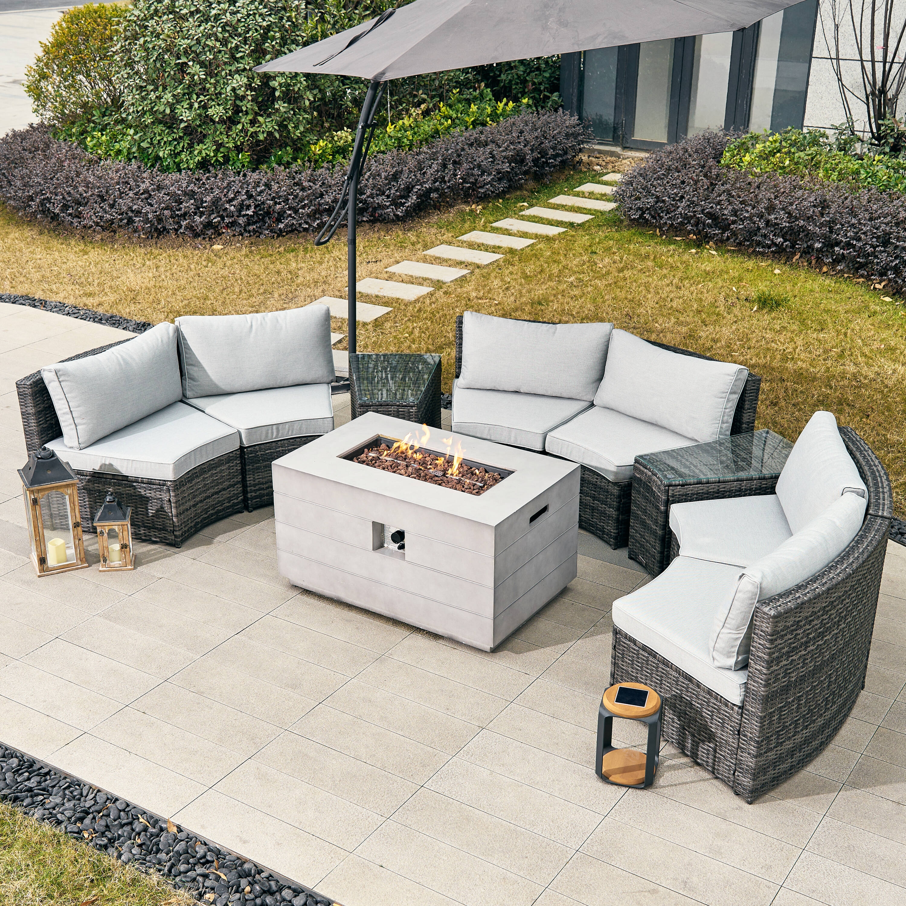 Direct Wicker DWS-1205B6S2T&2150G 9 -Piece Wicker 4 Patio Sofa Conversation Set with Gray Cushions
