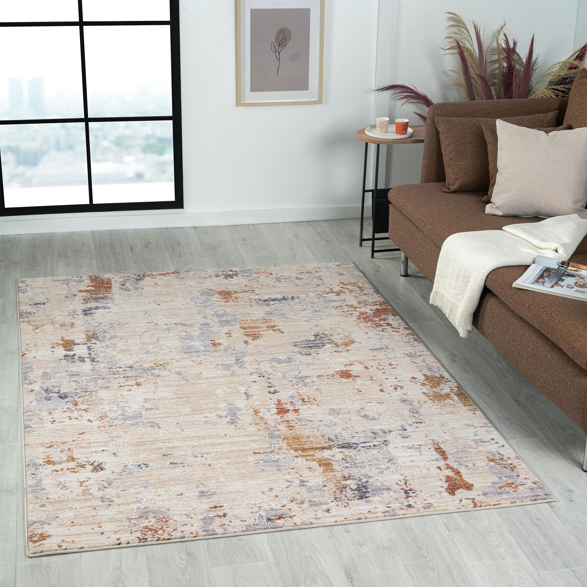 LR Home 7377A1590304J8 4 x 6 (ft) Loomed Polyester Rust Rectangular Indoor Abstract Farmhouse/Cottage Area rug
