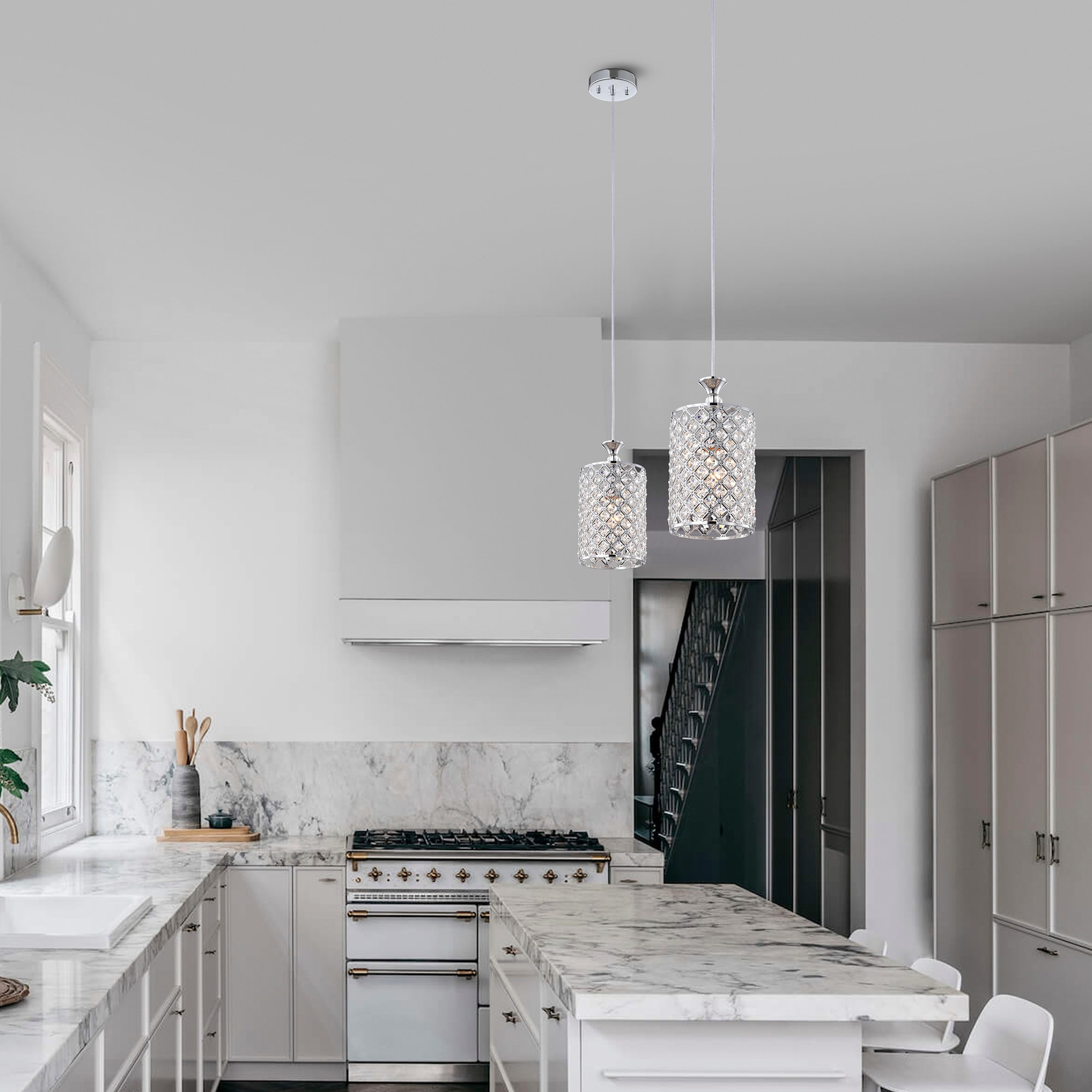 Chrome Crystal Beaded Mini Drum Pendant Light