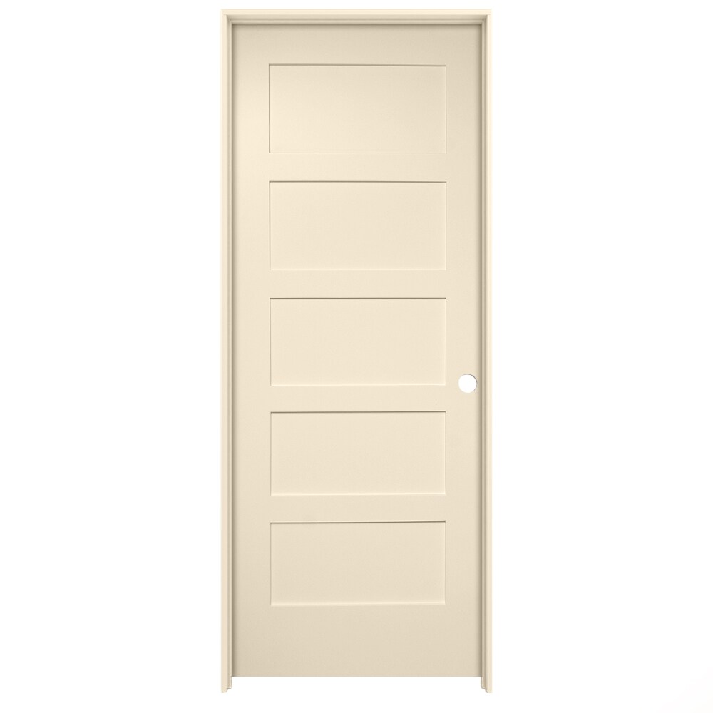 American Building Supply LO968776 32-in x 80-in Cream-n-Sugar Solid core 5-panel equal Left hand Smooth Prefinished MDF Flat Jamb Single Prehung Interior Door