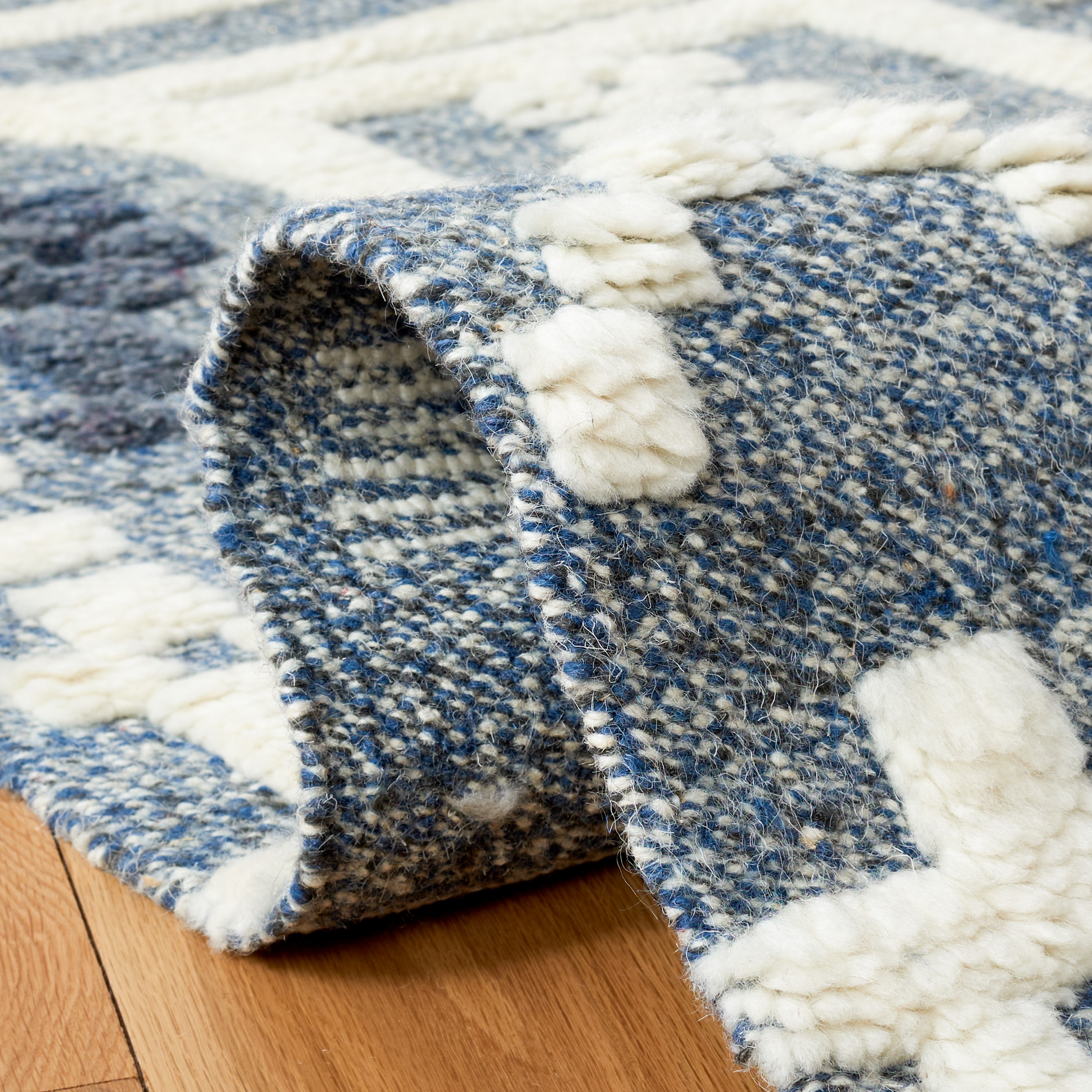 Blue and Ivory Hand-Knotted Wool Shag Rug, 8' x 10'