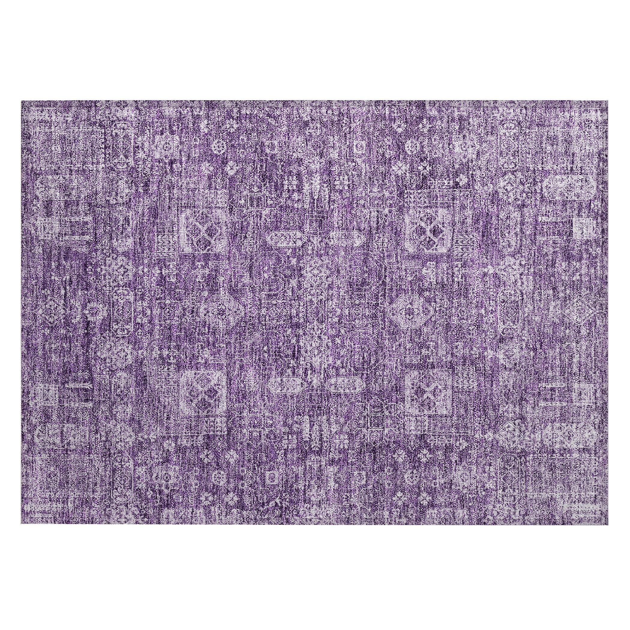 Purple Rectangular Machine-Washable Synthetic Area Rug