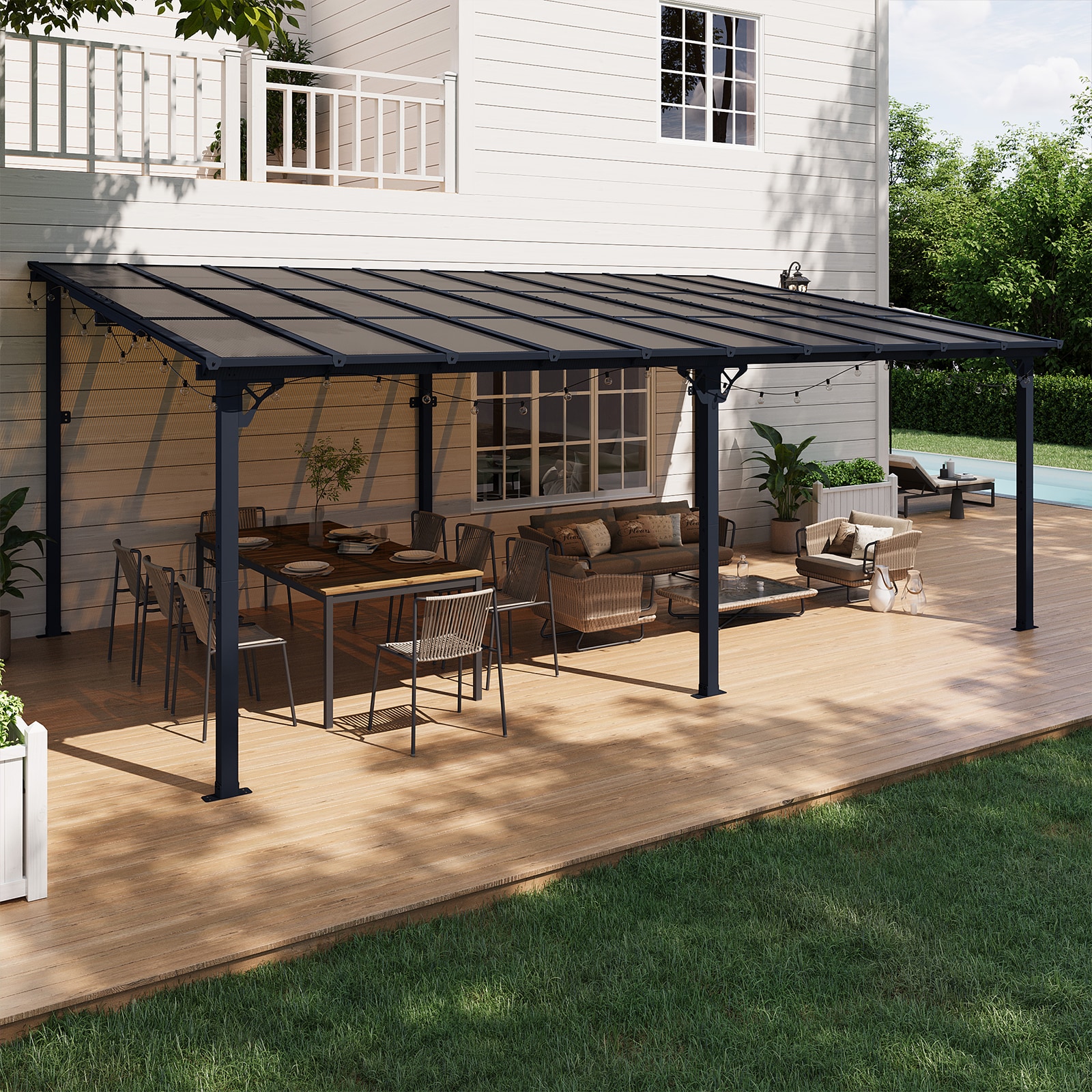 AOXUN Pergola 20-ft W x 12-ft L x 8-ft 1-in H Gray Metal Freestanding ...