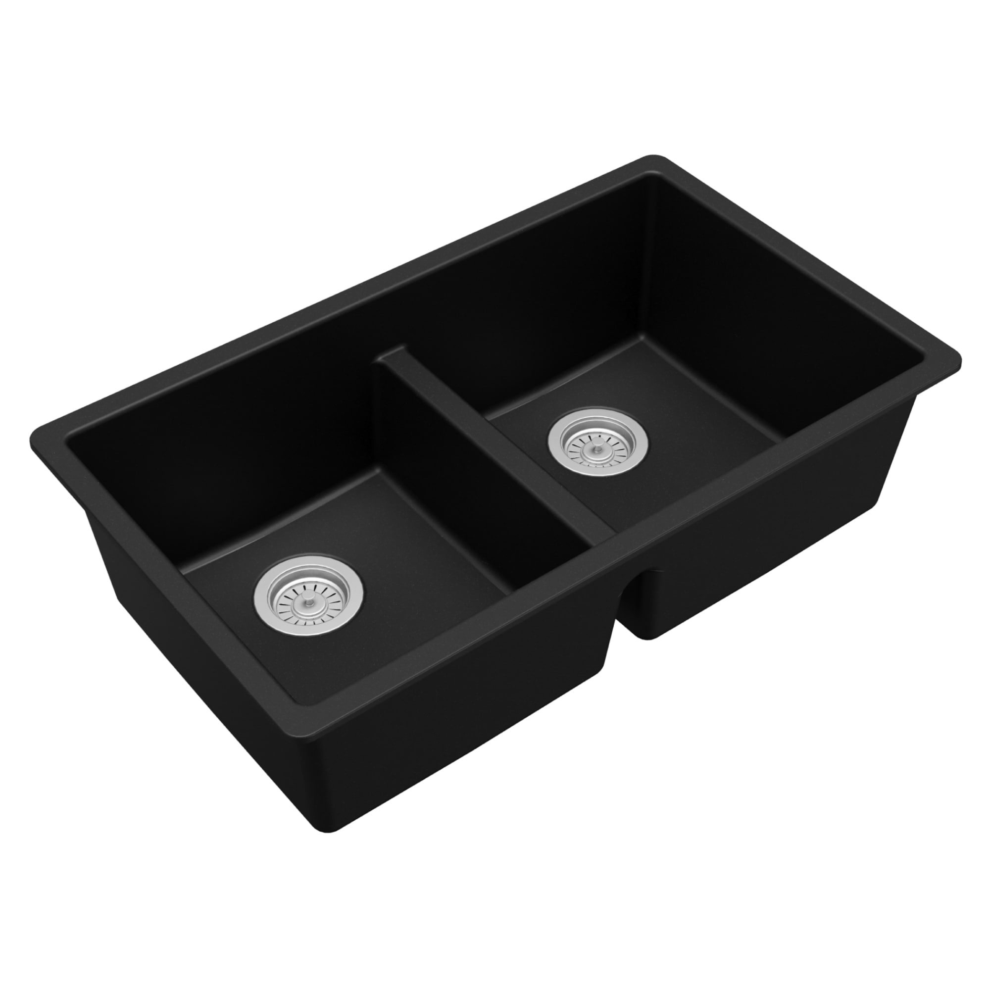 Karran Undermount 32-in x 19.5-in Black Quartz Double Equal Bowl ...